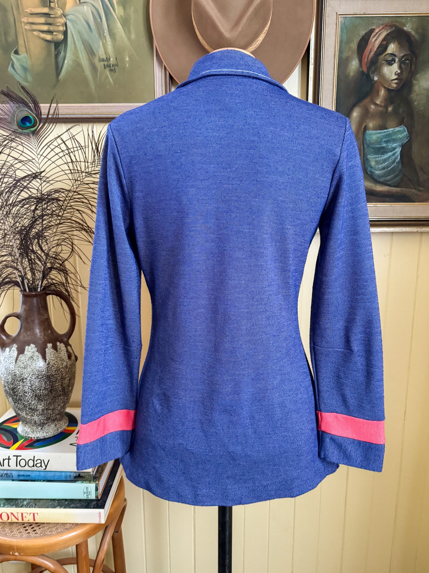 VINTAGE 1960S JULIAN HAYE COLOUR BLOCK COLLARED TUNIC TOP S