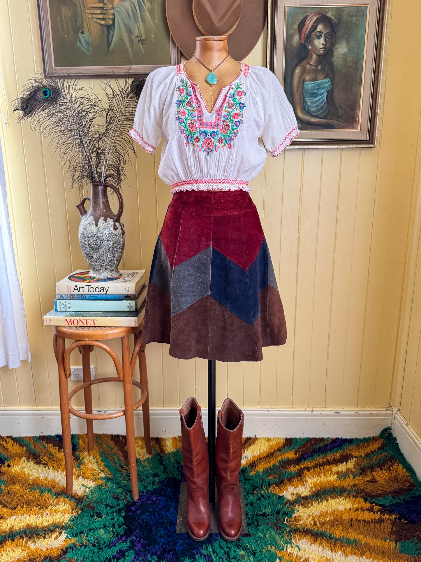 VINTAGE 1990S COTTON CHEESECLOTH EMBROIDERED FOLK BLOUSE S/M