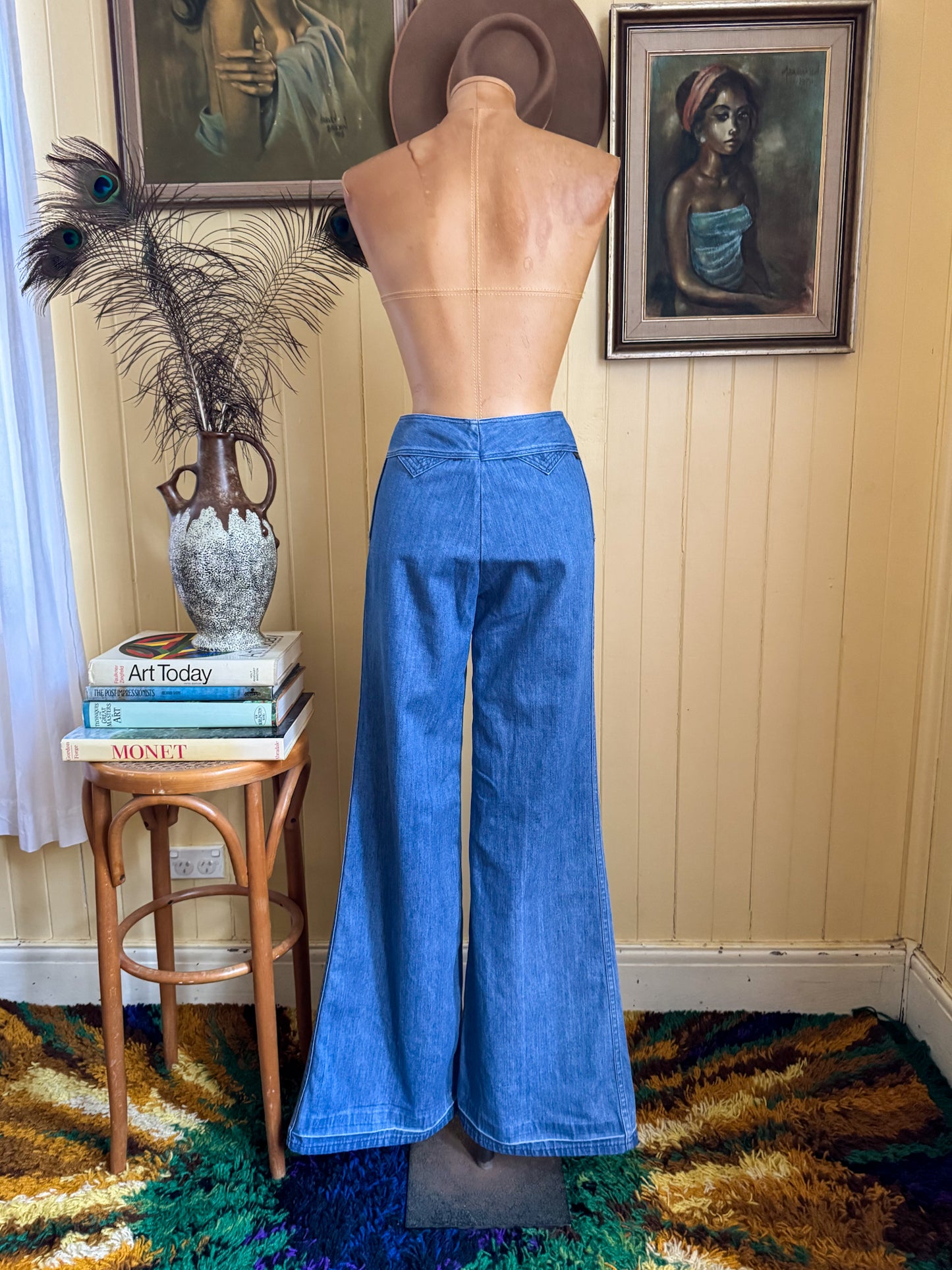 VINTAGE 1970S MAVERICK HIGH WAIST BELLBOTTOM FLARE DENIM JEANS XS/S