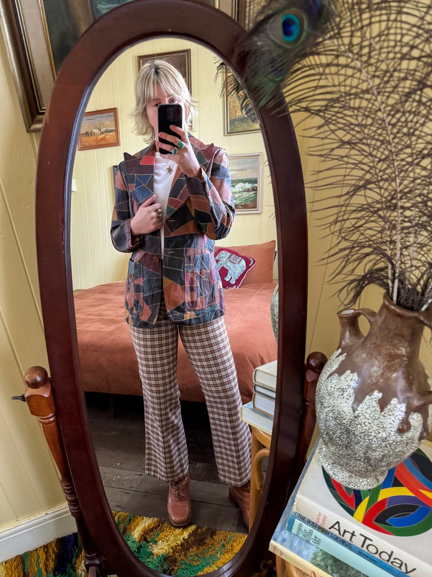 VINTAGE 1970S THE TANNERY KOREAN PATCHWORK LEATHER BLAZER JACKET M