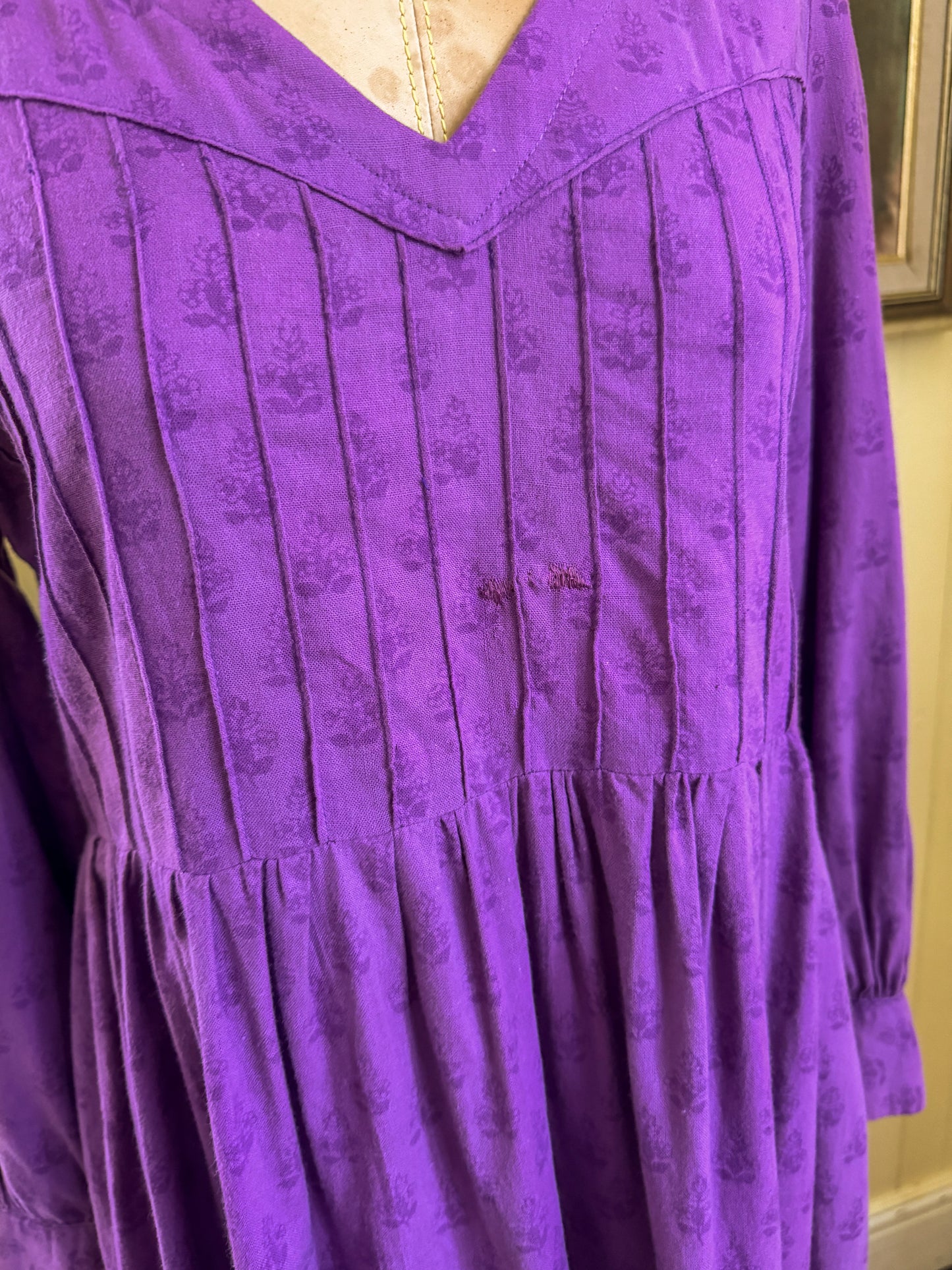 VINTAGE 1970S LAURA ASHLEY WALES COTTON PRAIRIE MODIFIED MIDI DRESS M