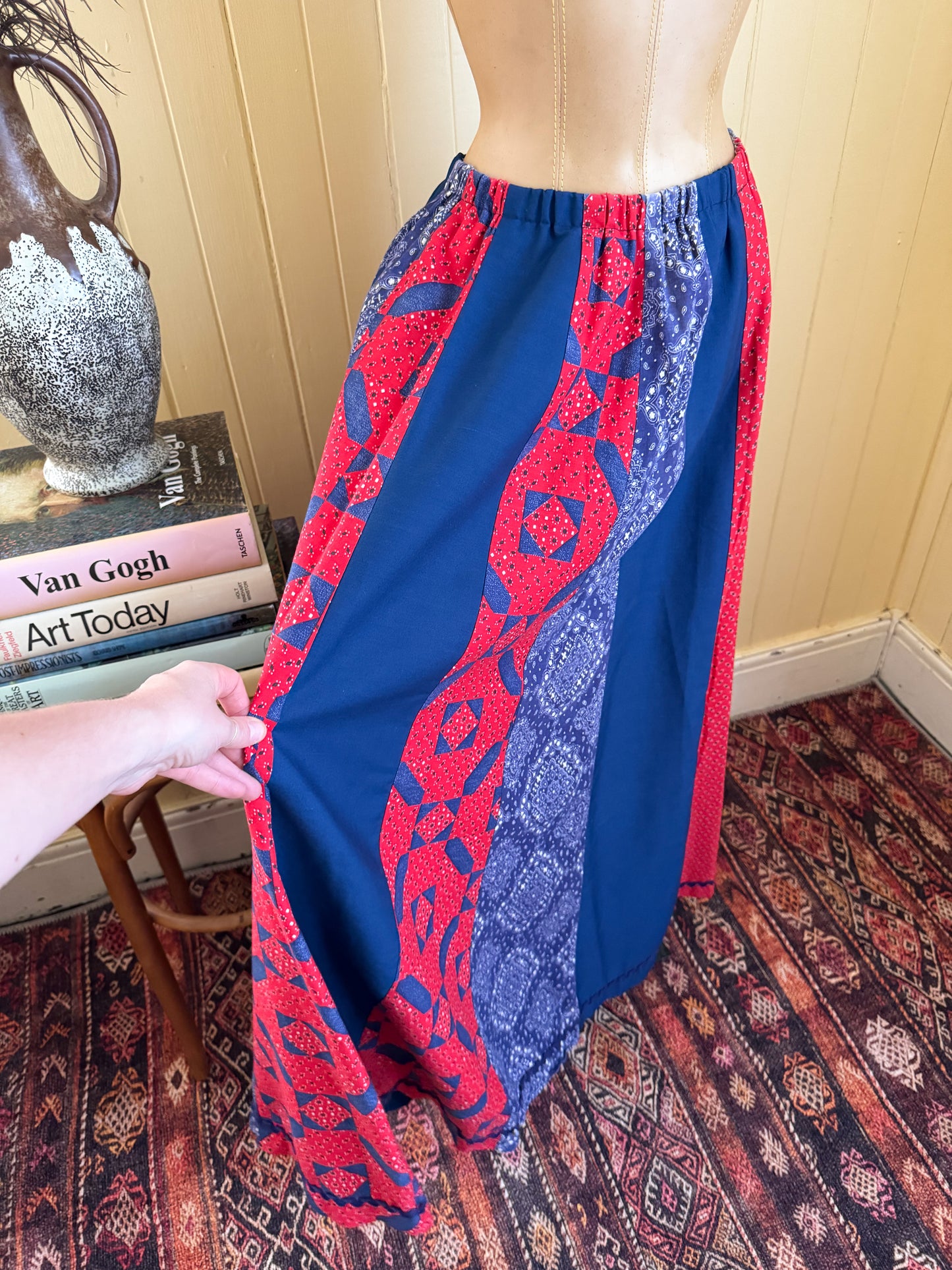 VINTAGE U.S.A COTTON BANDANA PRINT SPLICED MAXI SKIRT M