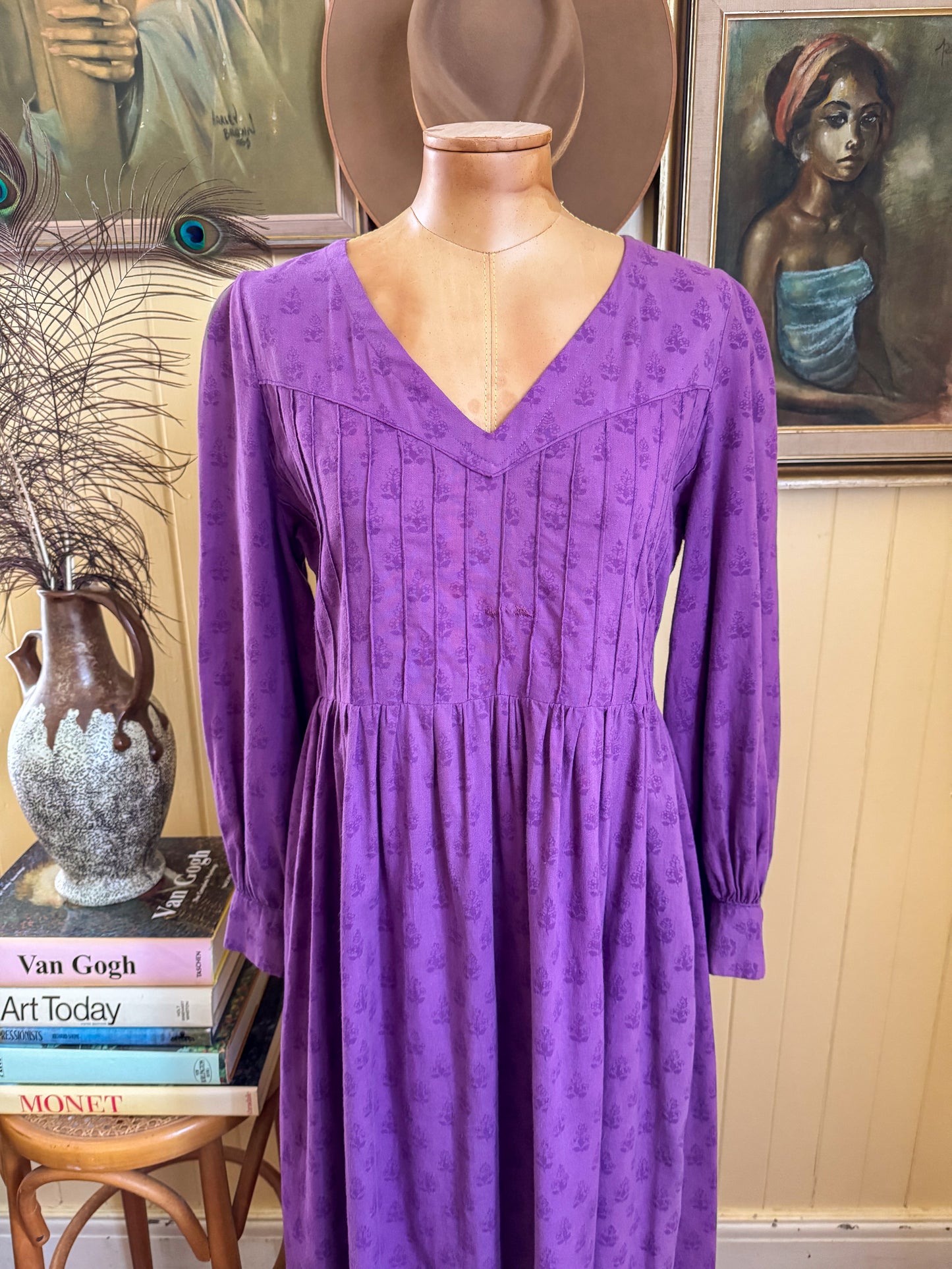 VINTAGE 1970S LAURA ASHLEY WALES COTTON PRAIRIE MODIFIED MIDI DRESS M
