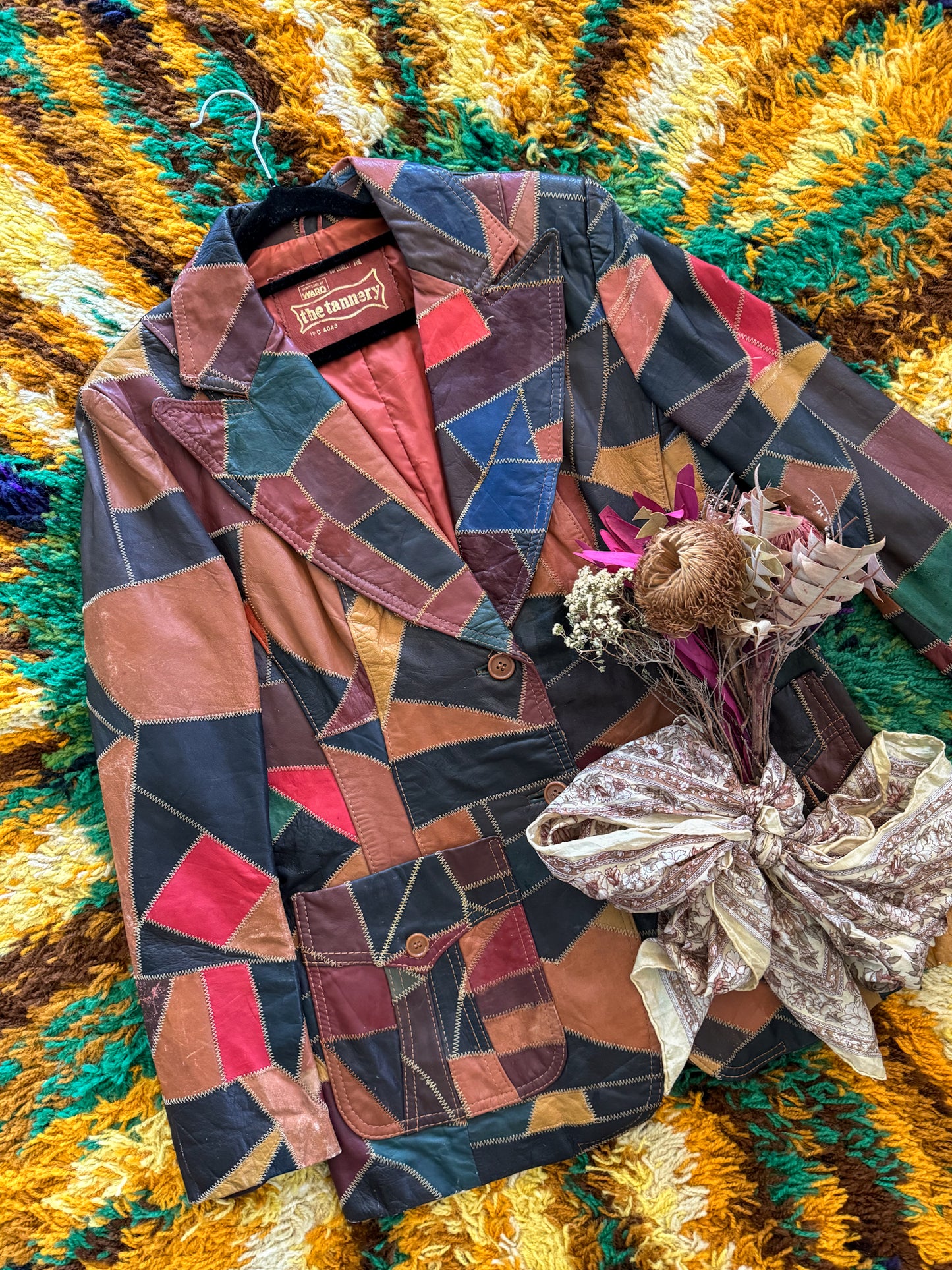 VINTAGE 1970S THE TANNERY KOREAN PATCHWORK LEATHER BLAZER JACKET M