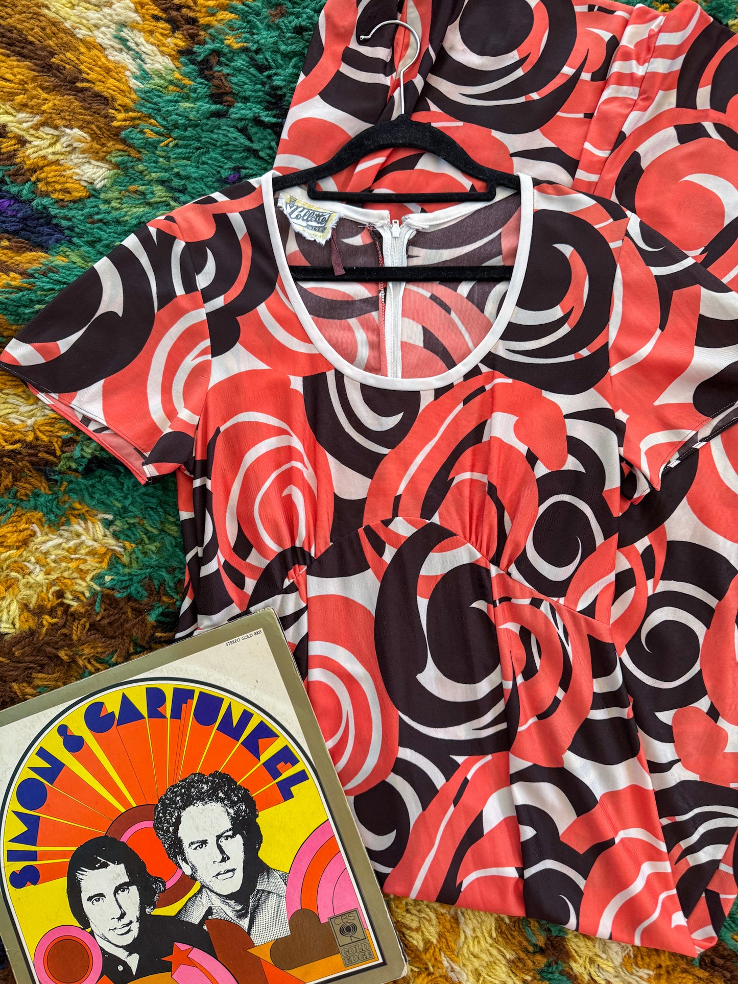 VINTAGE 1970S COLLETTE SYDNEY PSYCHEDELIC FLORAL PRINT MAXI DRESS M