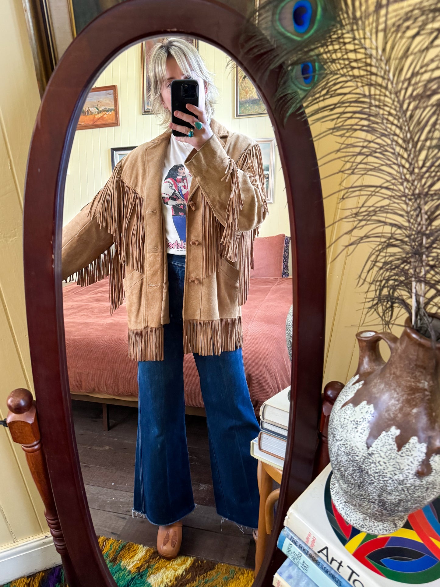 VINTAGE 1980S PIONEER WEAR SUEDE FRINGED WESTERN JACKET XL
