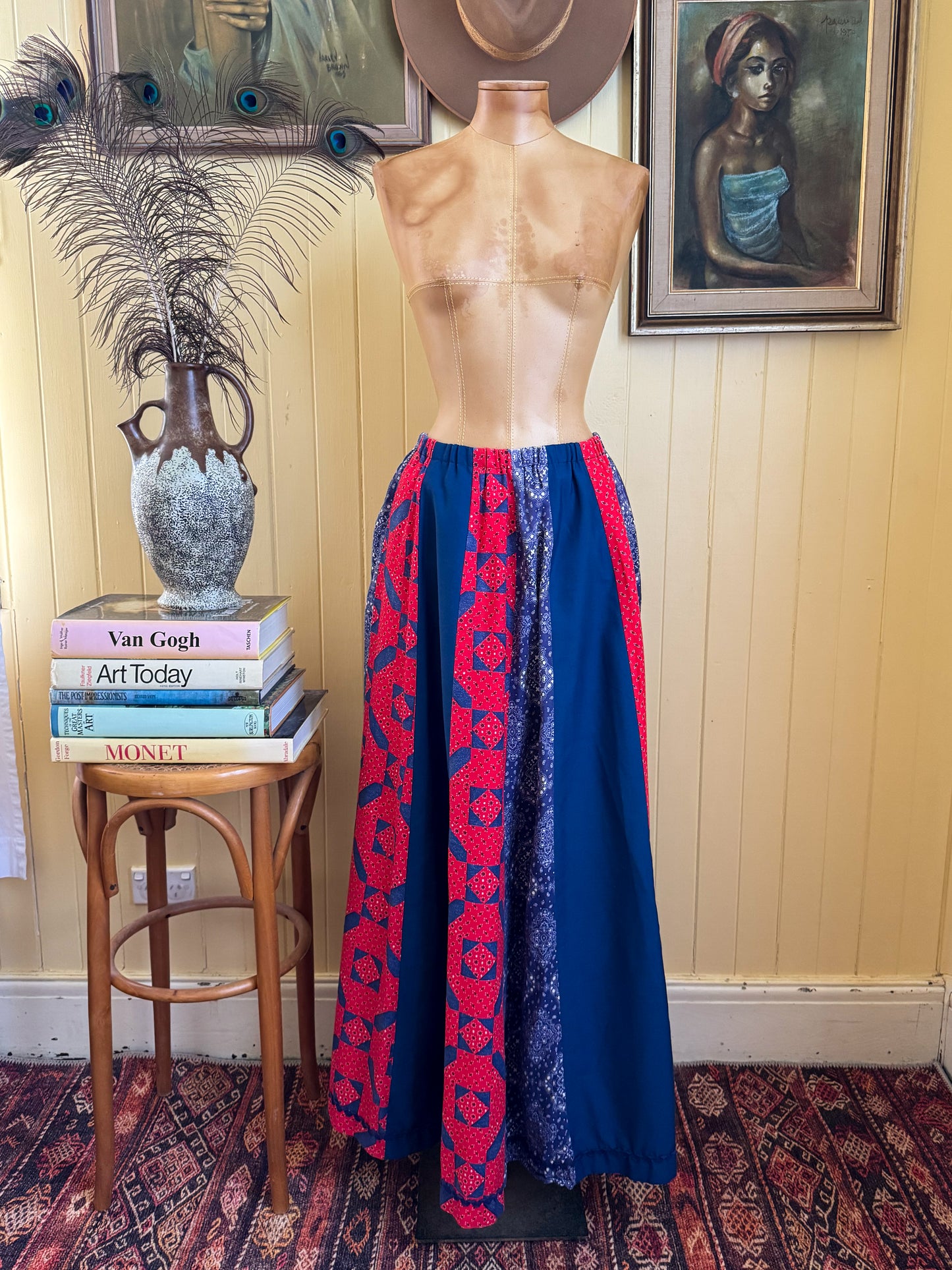 VINTAGE U.S.A COTTON BANDANA PRINT SPLICED MAXI SKIRT M