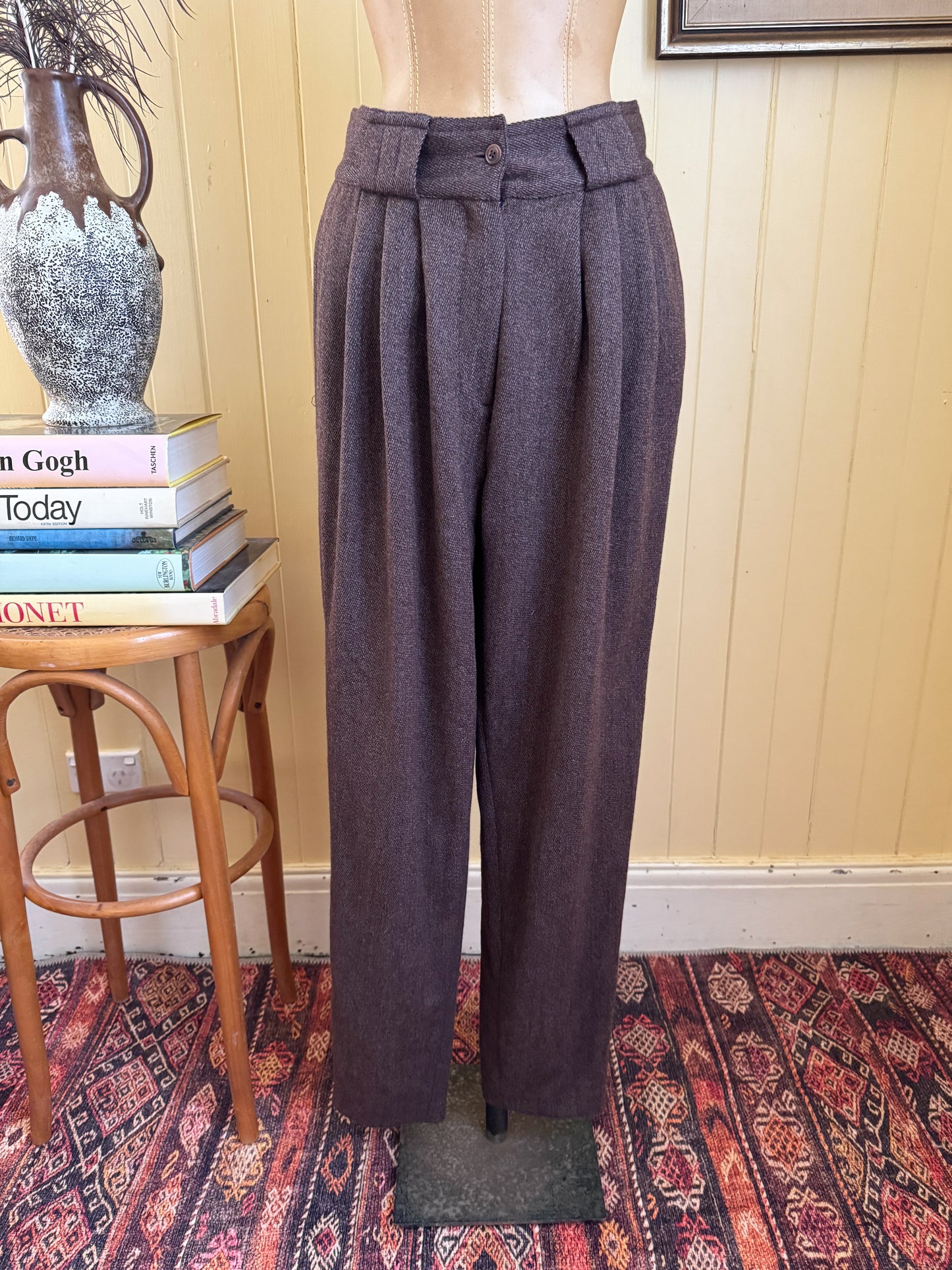 VINTAGE 1980S ITALIAN GIANNI VERSACE PURE WOOL TAILORED TAPERED PANTS S/M