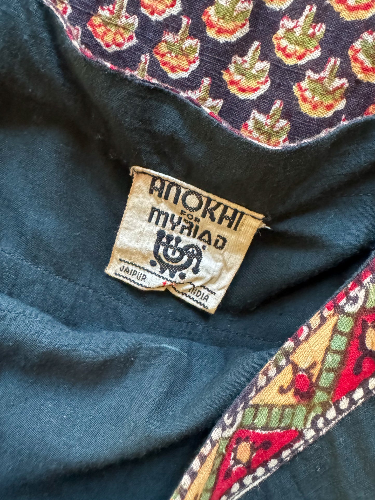 VINTAGE 1970S ANOKHI FOR MYRIAD INDIAN COTTON BLOCK PRINT STRAPPY MAXI DRESS XS
