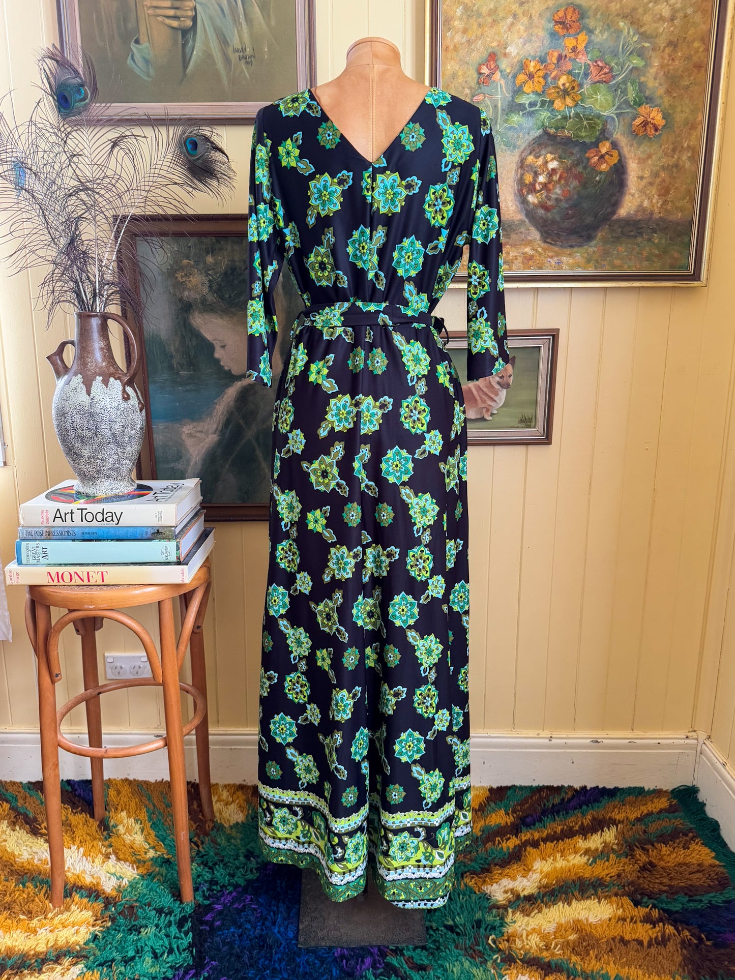 VINTAGE 1960S RALSTON TRICEL PSYCHEDELIC PRINT WIDE LEG JUMPSUIT M/L