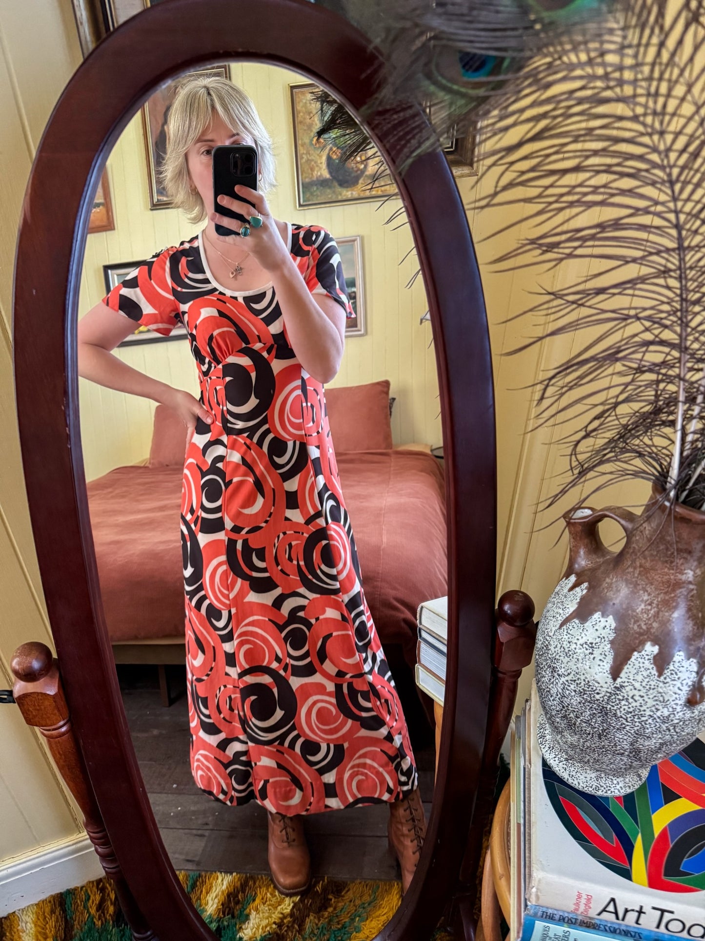 VINTAGE 1970S COLLETTE SYDNEY PSYCHEDELIC FLORAL PRINT MAXI DRESS M