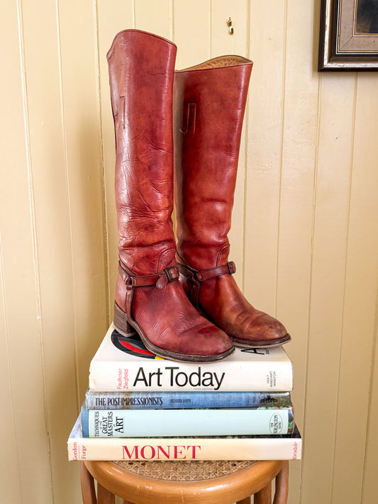 VINTAGE FRYE BLACK LABEL LEATHER TALL HARNESS RIDING BOOTS 6.5