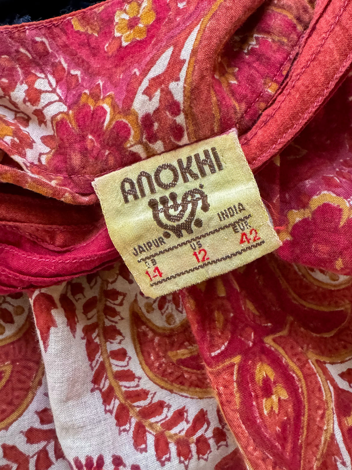 VINTAGE 1970S ANOKHI INDIAN COTTON PAISLEY PRINT PEASANT BLOUSE M