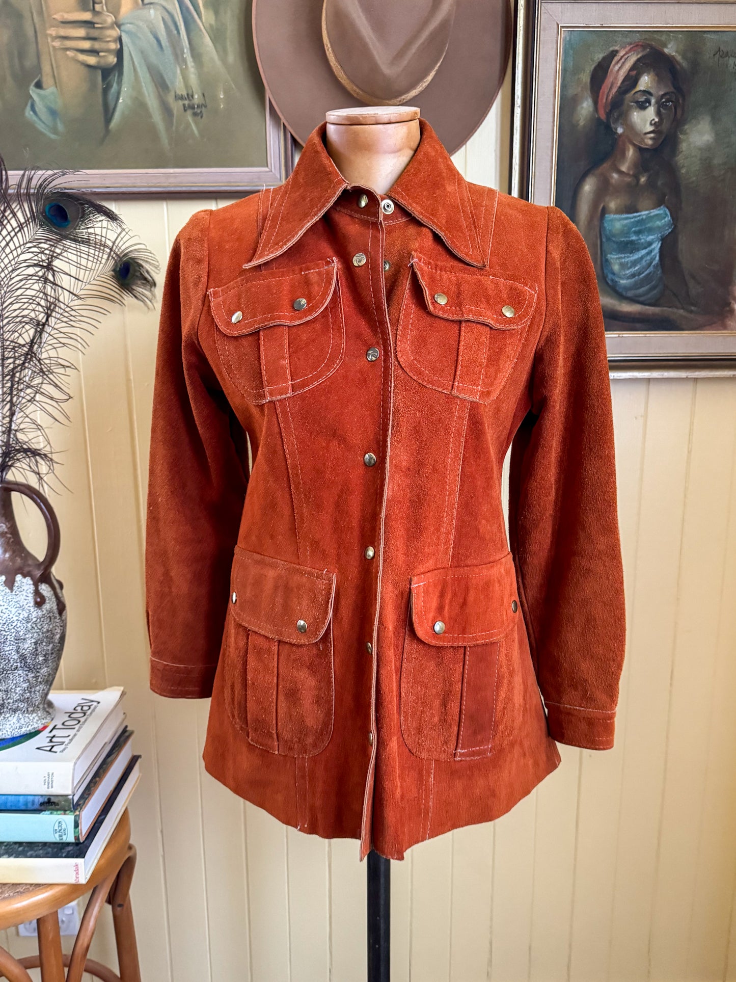 VINTAGE 1970S DAWN LEATHERCRAFT NEW YORK SUEDE LEATHER TAILORED JACKET XS