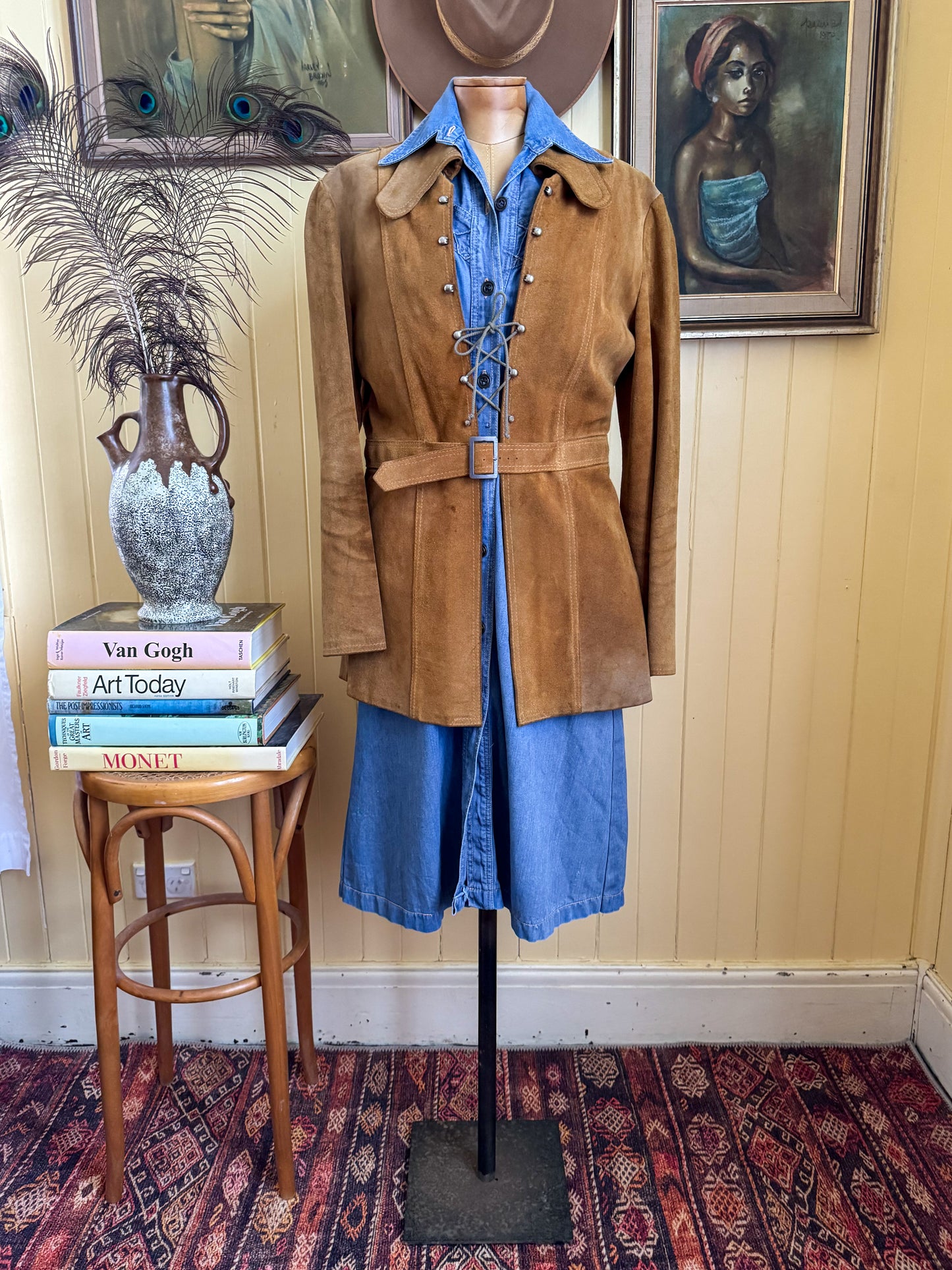 VINTAGE 1970S SUNDANCE COTTON DENIM BUTTON THROUGH MIDI SHIRT DRESS S