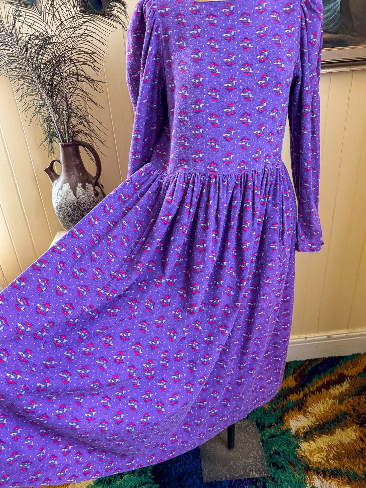 VINTAGE 1980S LAURA ASHLEY COTTON FLORAL PRINT PRAIRIE DRESS S/M