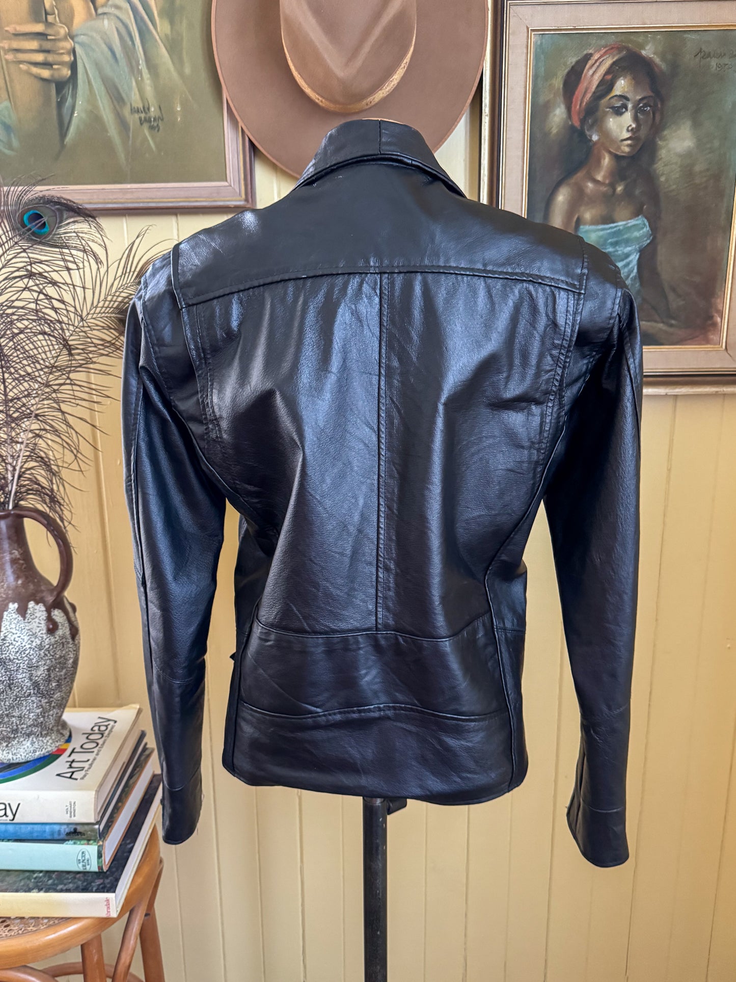 VINTAGE 1980S GIORGIO FIRMANI BLACK LEATHER MOTORCYCLE JACKET M