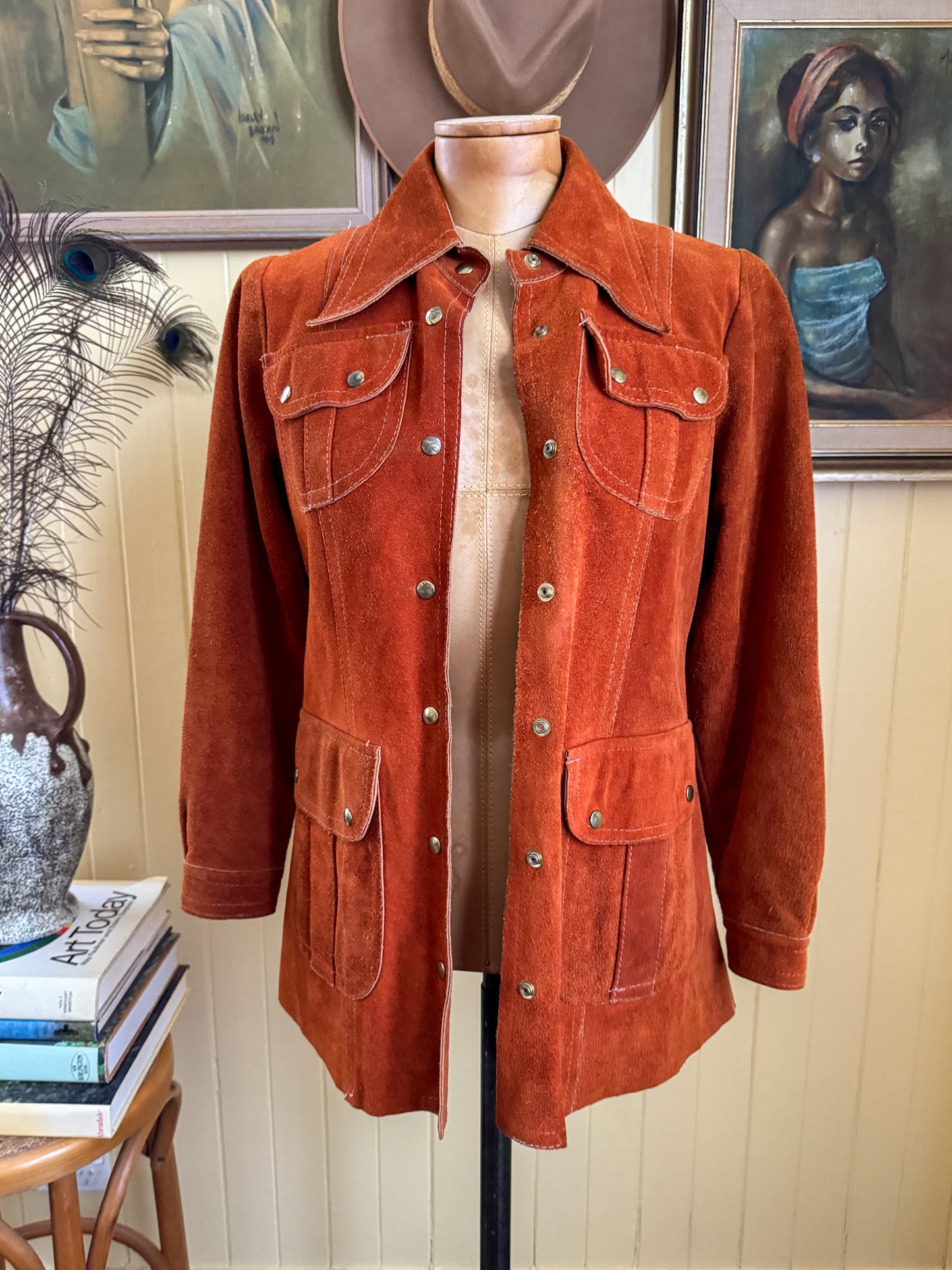 VINTAGE 1970S DAWN LEATHERCRAFT NEW YORK SUEDE LEATHER TAILORED JACKET XS