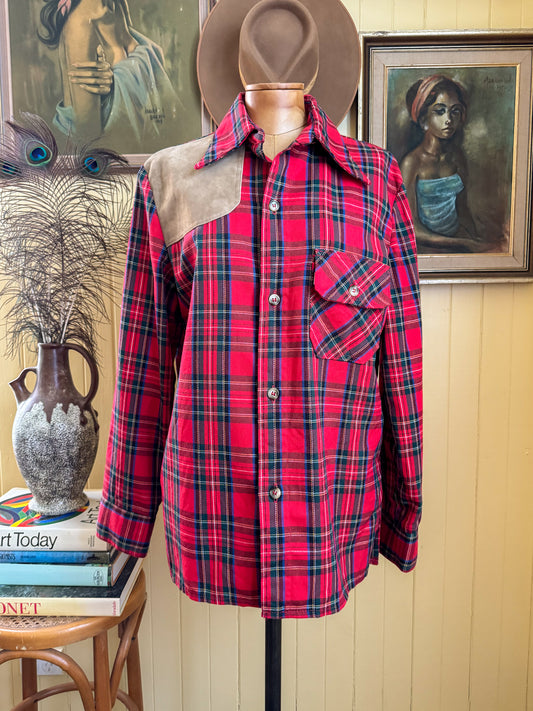 VINTAGE 1970S RARE LEVI’S FOR MEN COTTON/POLY WESTERN PLAID SHIRT M