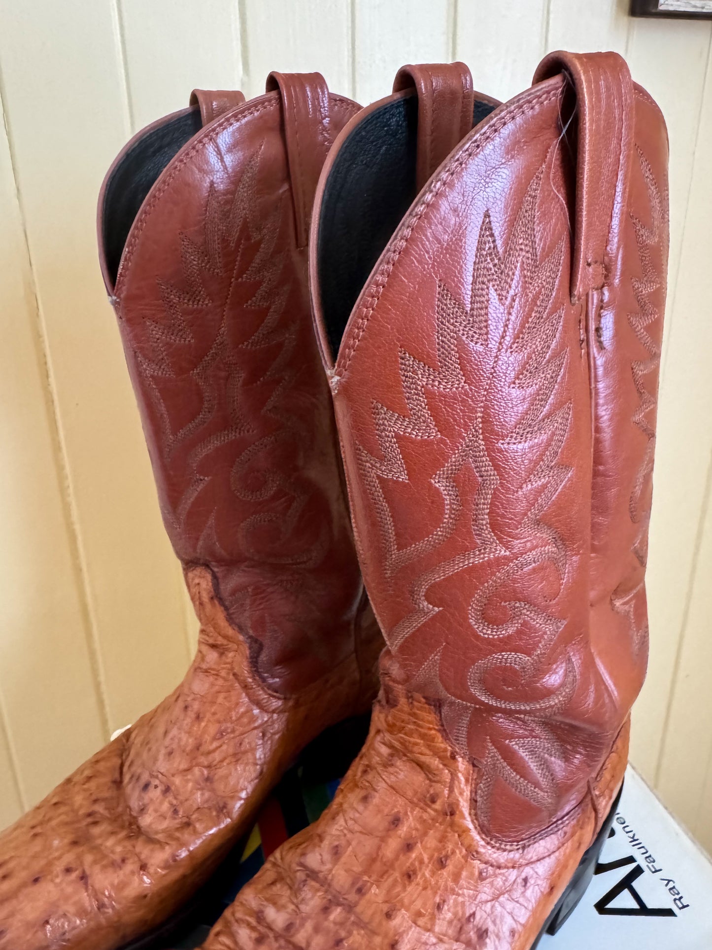 VINTAGE DAN POST AMERICAN OSTRICH LEATHER QUILL WESTERN COWBOY BOOTS 10/41
