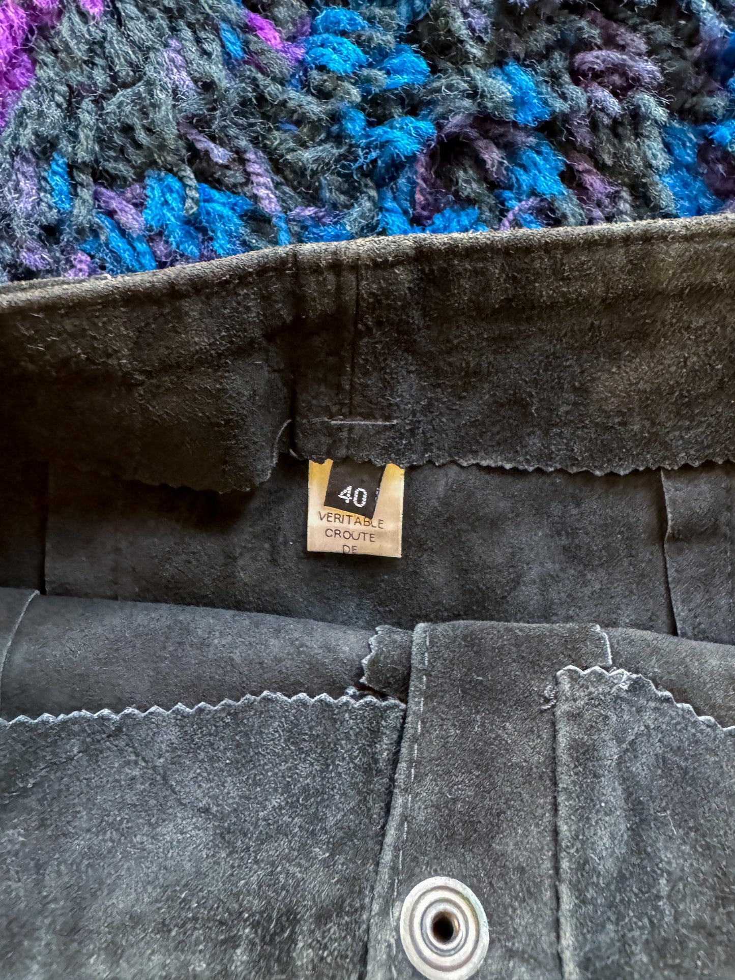 VINTAGE 1990S SUEDE LEATHER PANELLED BUTTON THROUGH MINI SKIRT M/L