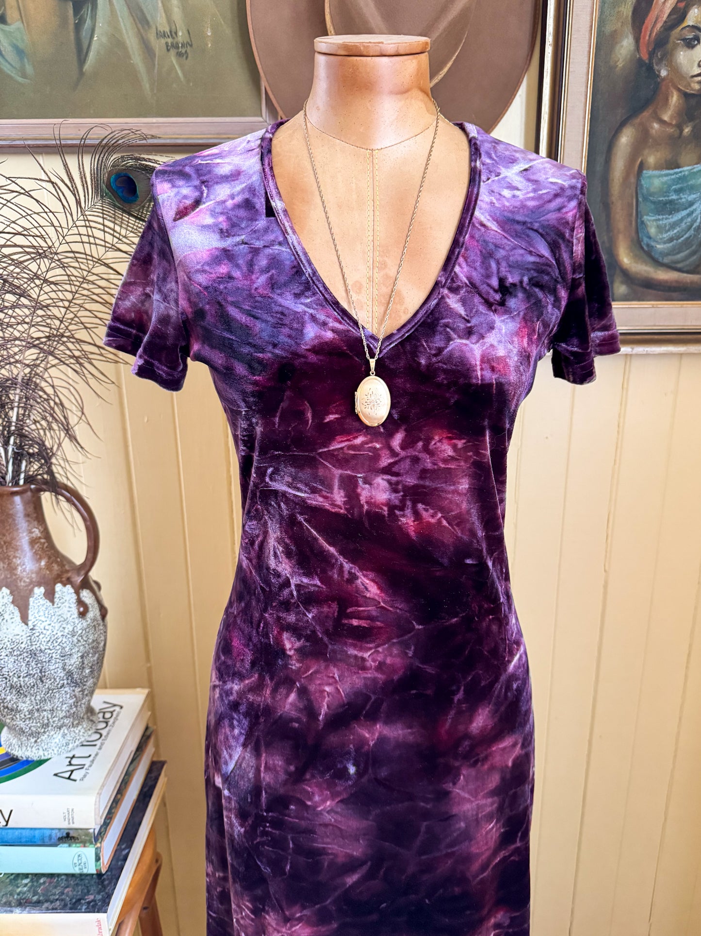 VINTAGE 1990S SINEQUANONE PARIS VELVET TIE DYE MAXI DRESS S