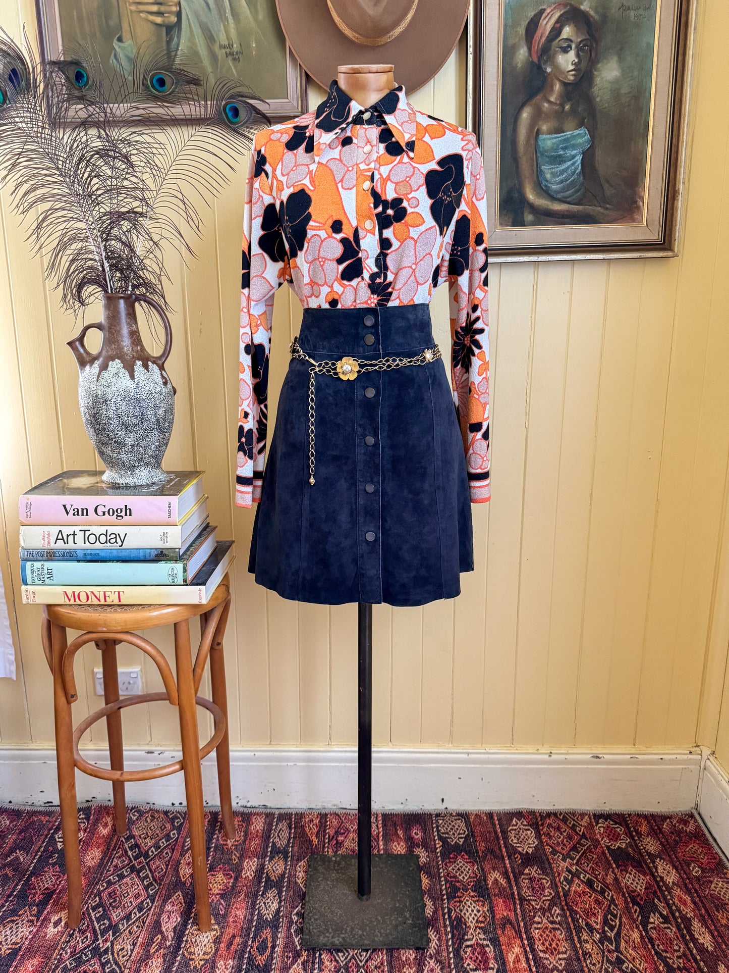 VINTAGE 1970S DOMONY PSYCHEDELIC PRINT COLLARED TUNIC TOP M/L