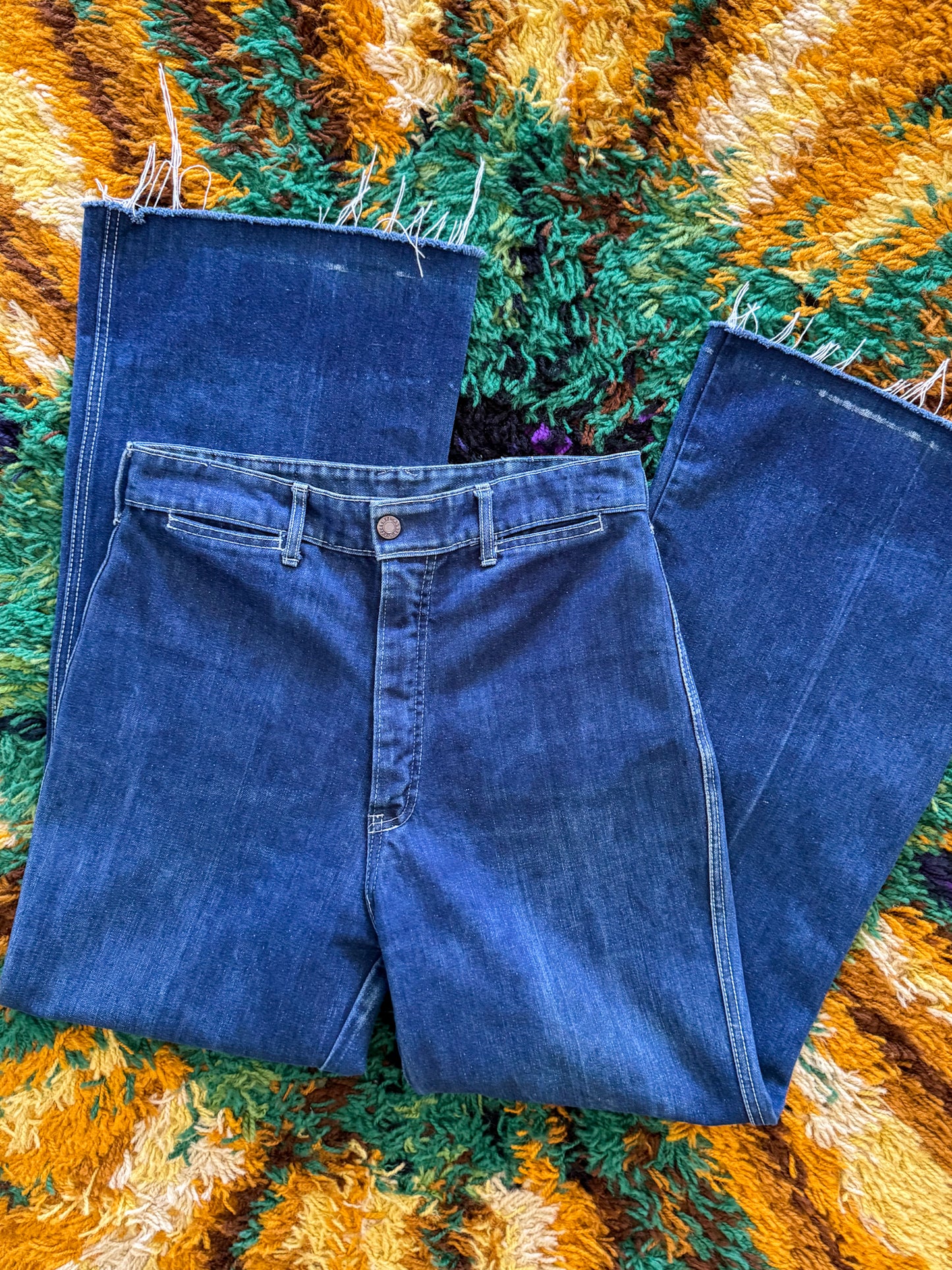 VINTAGE 1970S BLUES UNION WIDE LEG HIGH WAIST DENIM JEANS M