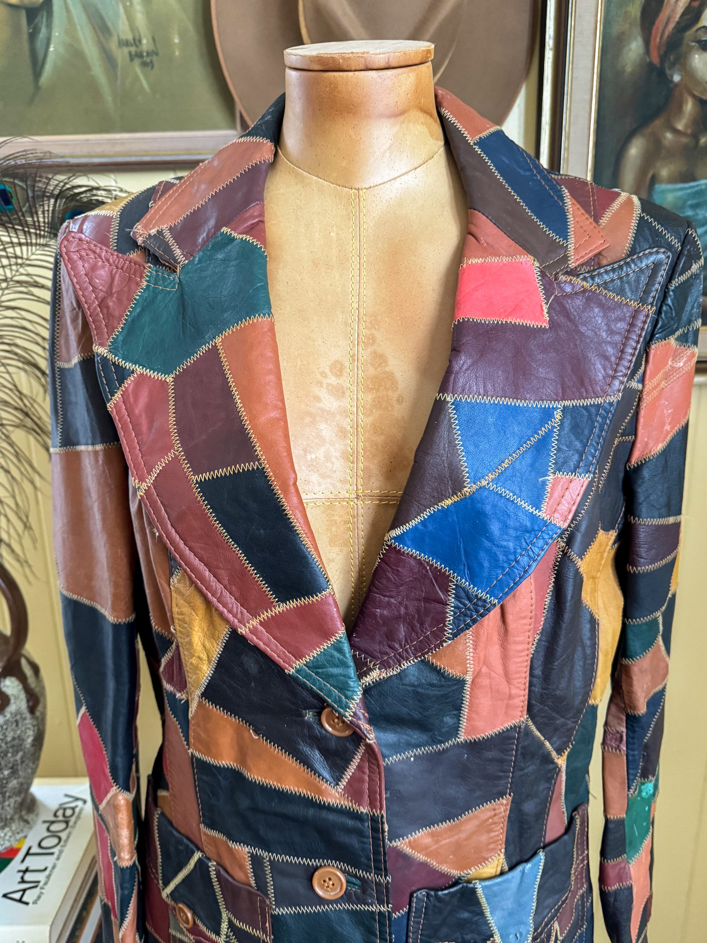 VINTAGE 1970S THE TANNERY KOREAN PATCHWORK LEATHER BLAZER JACKET M