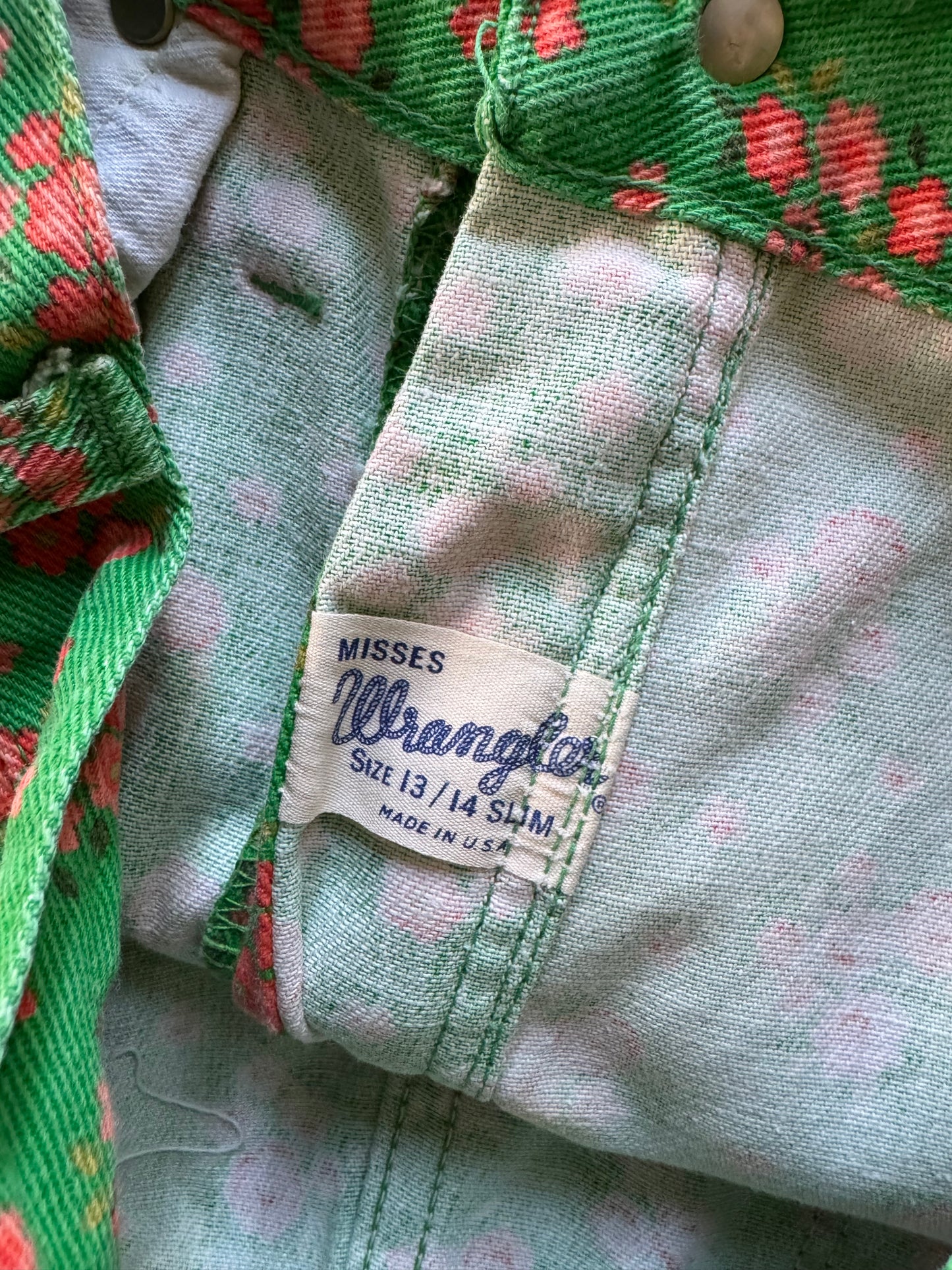 VINTAGE 1970S AMERICAN MISSES WRANGLER COTTON FLORAL PRINT TAPERED JEAN S