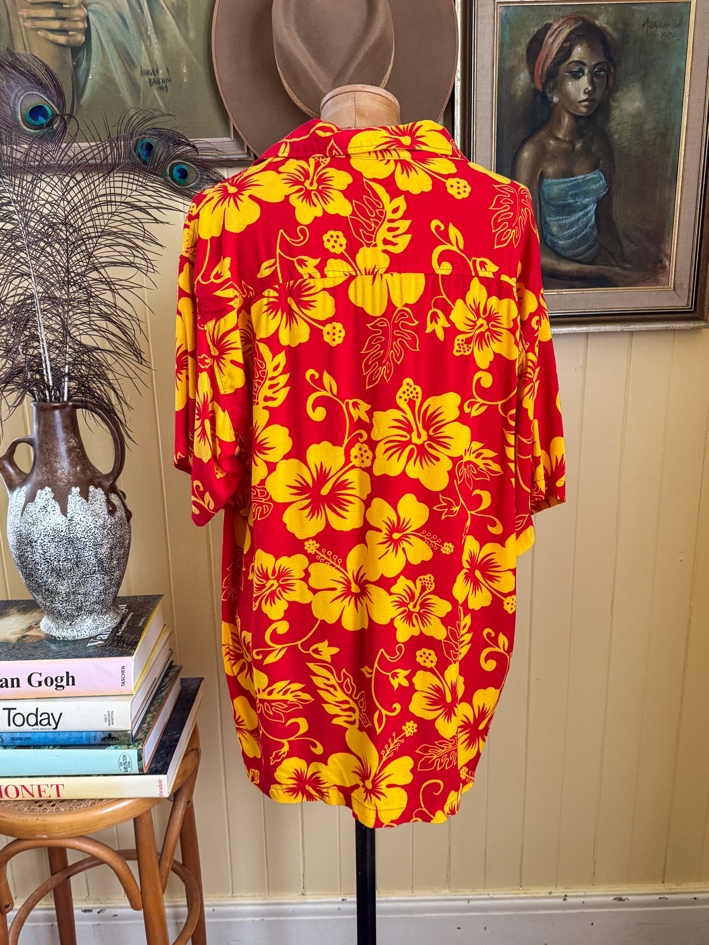 VINTAGE 1990S SUNDRENCHED HAWAIIAN PRINT RAYON OVERSIZED PARTY SHIRT M/L