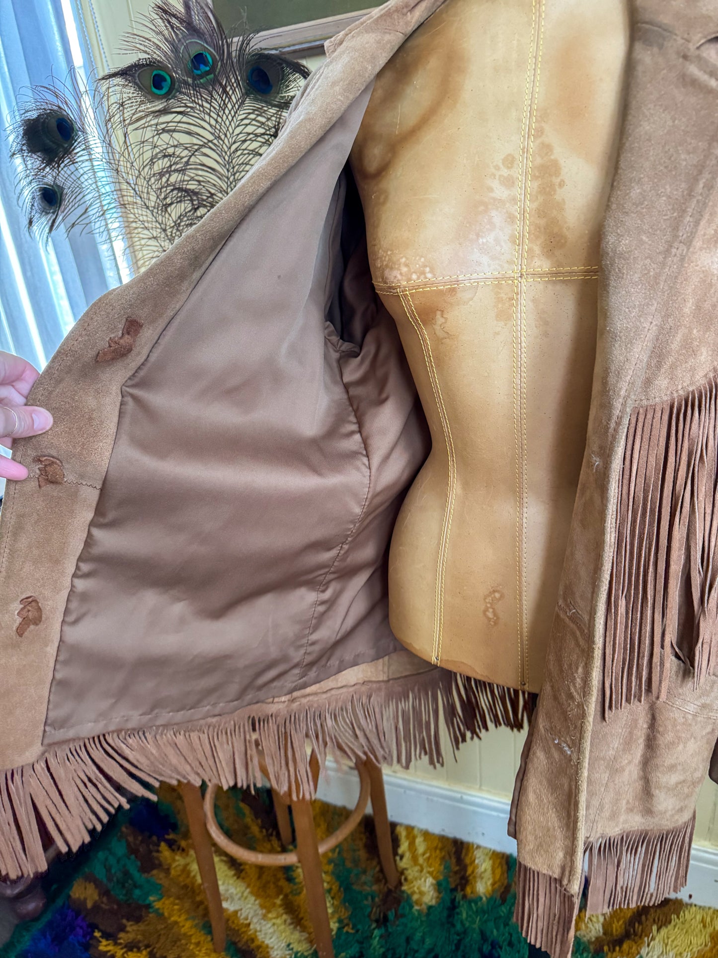 VINTAGE 1980S PIONEER WEAR SUEDE FRINGED WESTERN JACKET XL