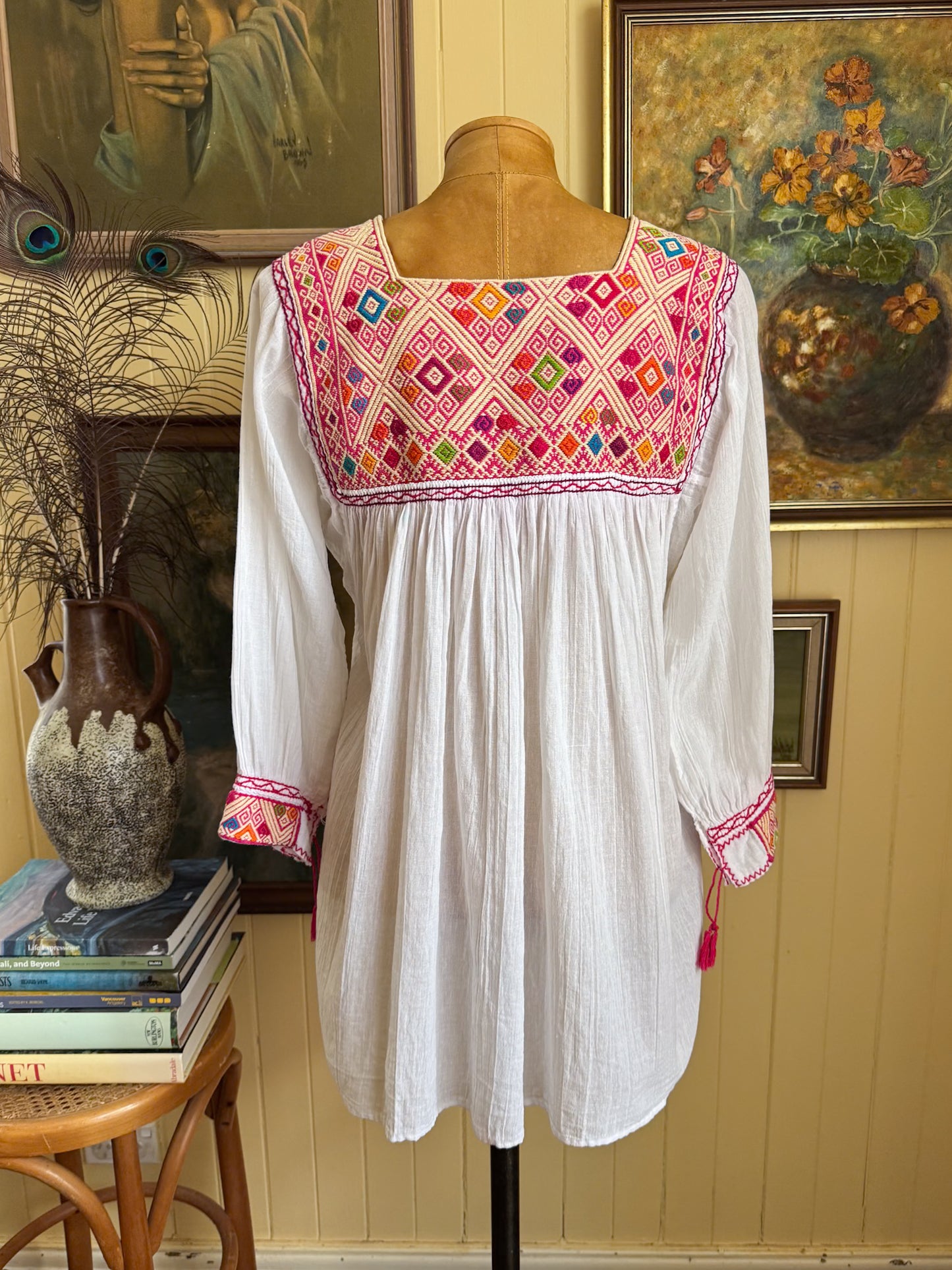 HANDMADE MEXICAN EMBROIDERED COTTON TUNIC BLOUSE M