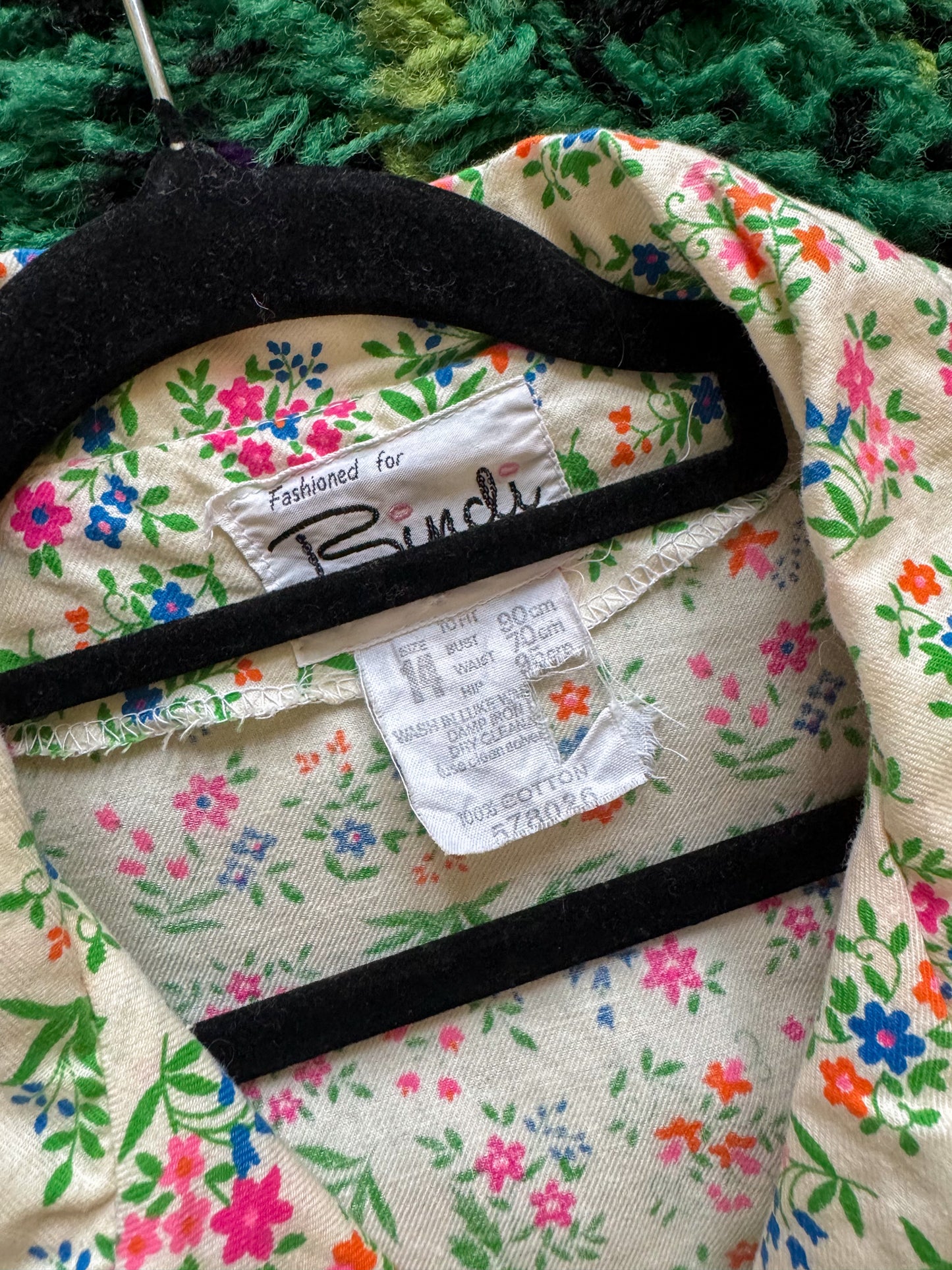 VINTAGE 1970S BINDI OF MELBOURNE COTTON FLORAL PRINT COLLARED SHIRT JACKET S/M