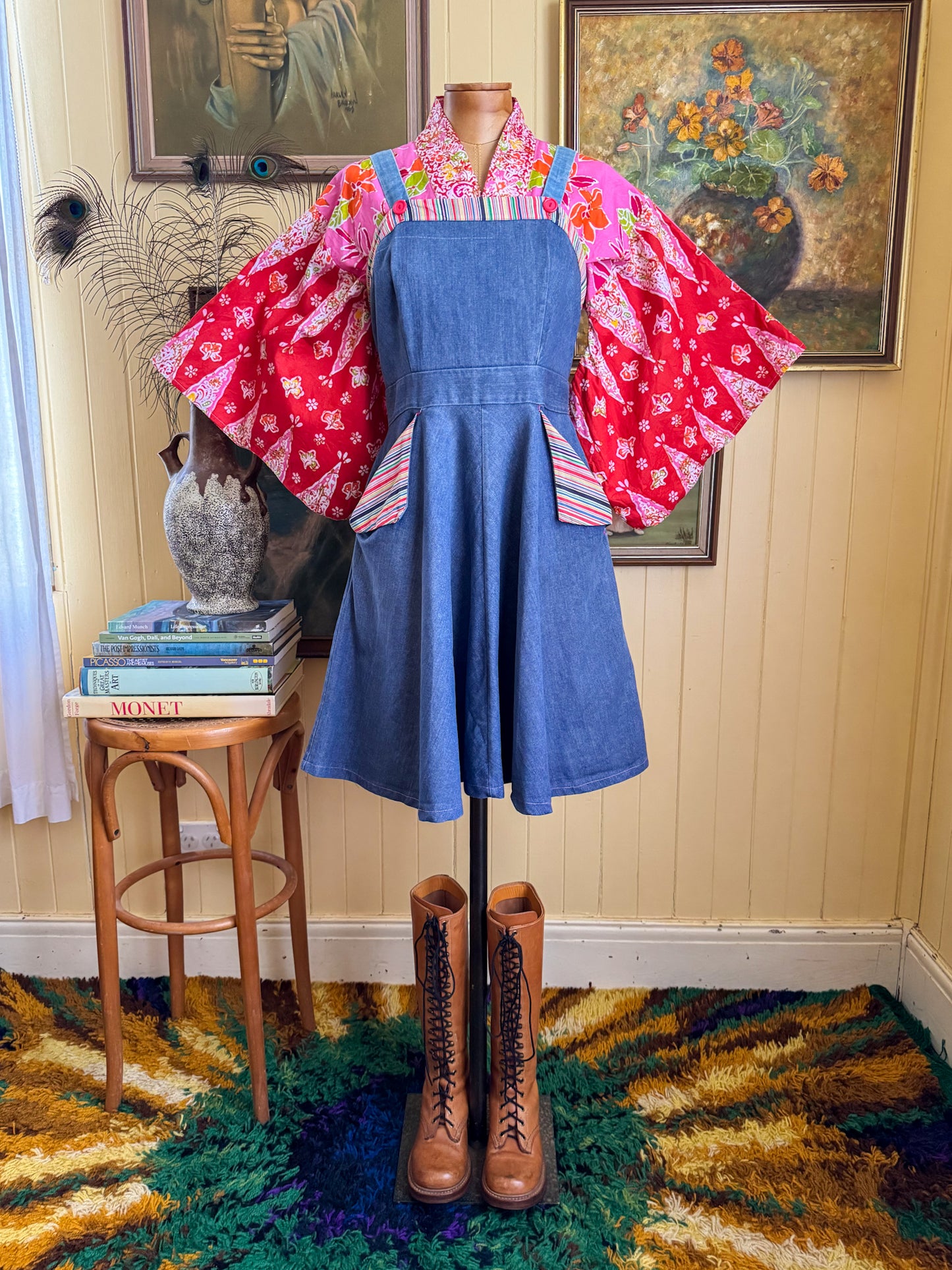 VINTAGE 1970S COTTON BATIK PRINT WRAP KIMONO SLEEVE BLOUSE XS/S