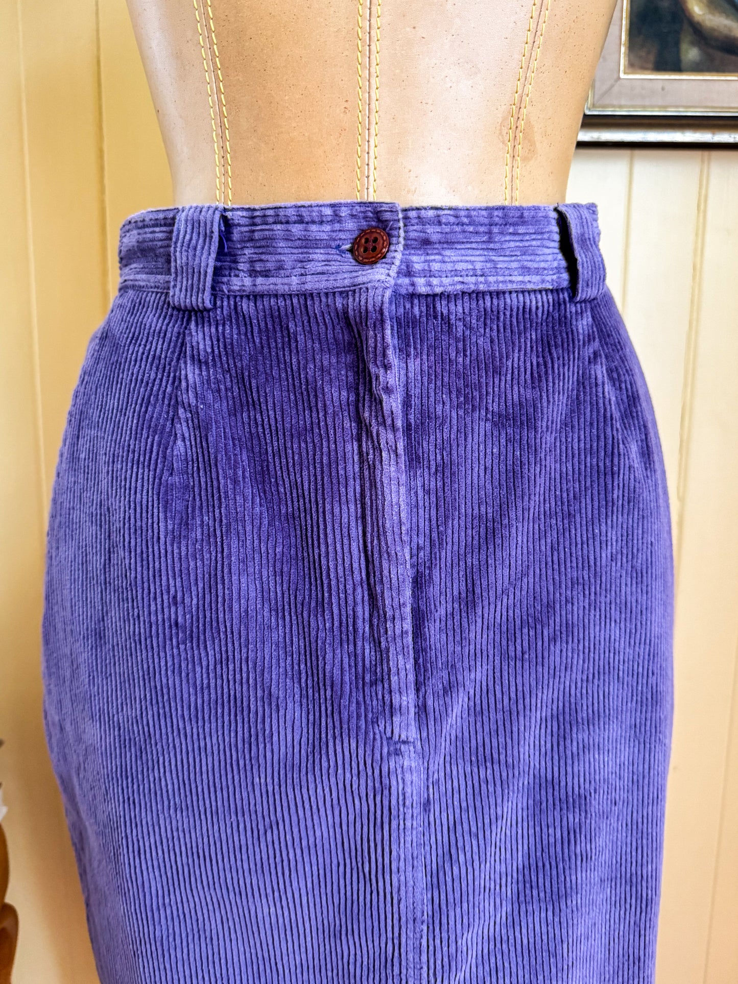 VINTAGE 1980S SPORTSCRAFT COTTON CORDUROY MIDI PENCIL SKIRT S/M