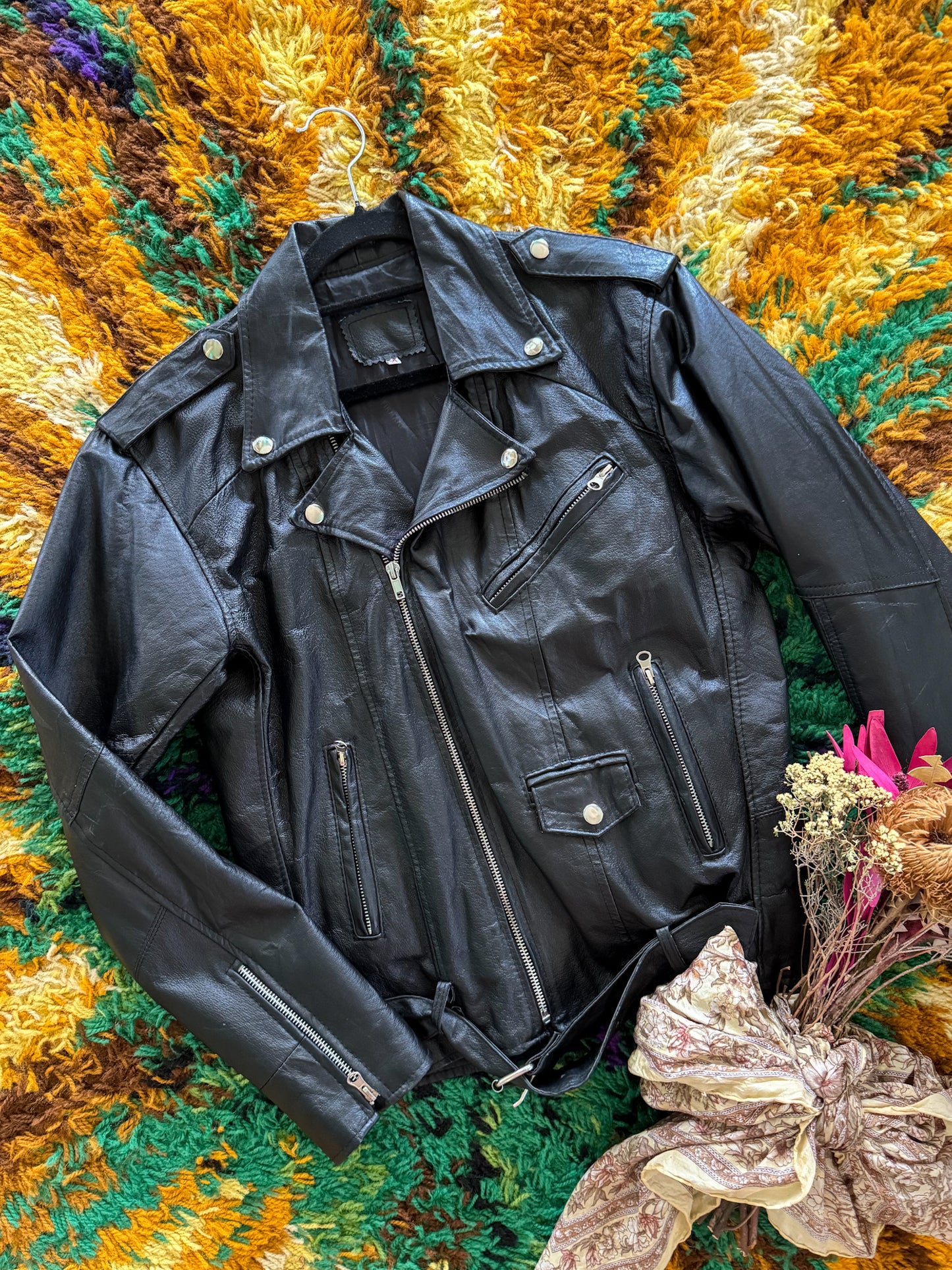 VINTAGE 1980S GIORGIO FIRMANI BLACK LEATHER MOTORCYCLE JACKET M