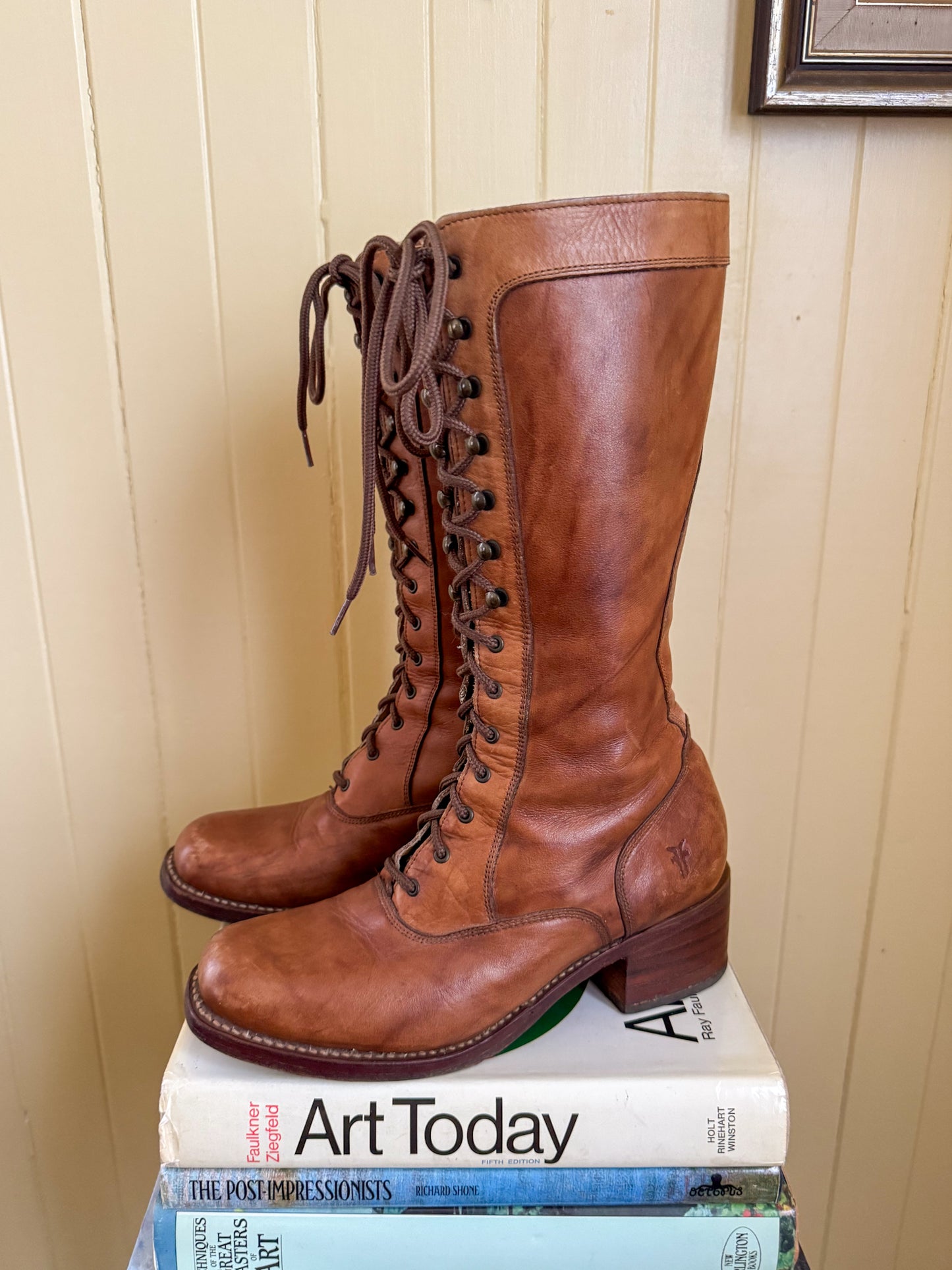 VINTAGE FRYE CAMPUS LEATHER MID CALF LACE UP BOOTS 10/41