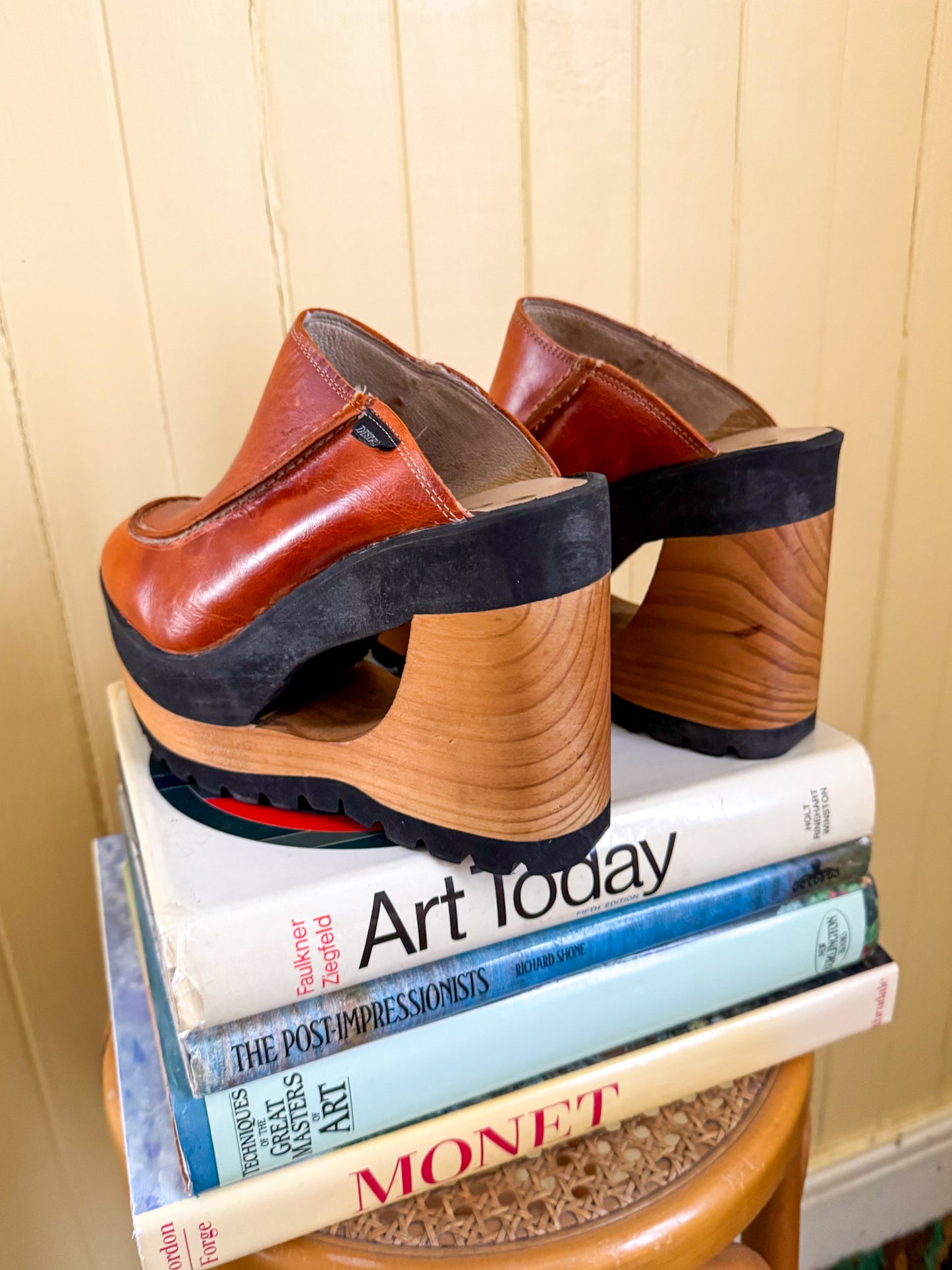 VINTAGE 1990S RARE DESTROY DEADSTOCK LEATHER SUPER PLATFORM WEDGES 8.5/39.5