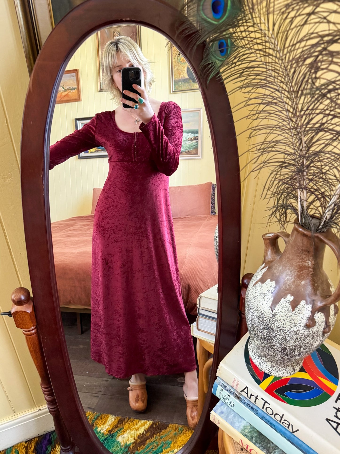 VINTAGE 1990S HOUND DOG GRUNGE VELVET SLINKY MAXI DRESS M/L