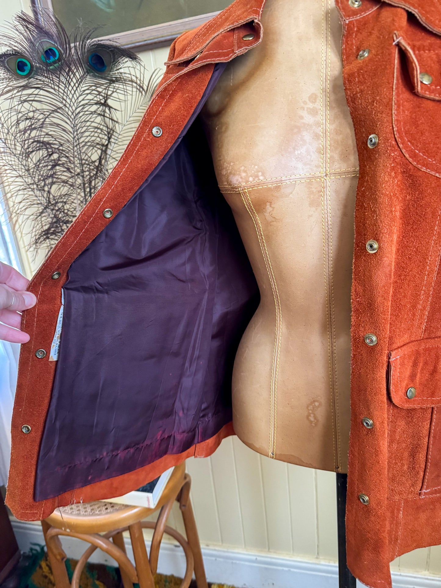 VINTAGE 1970S DAWN LEATHERCRAFT NEW YORK SUEDE LEATHER TAILORED JACKET XS