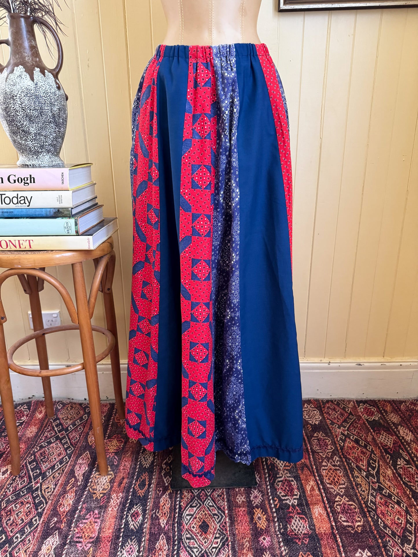 VINTAGE U.S.A COTTON BANDANA PRINT SPLICED MAXI SKIRT M