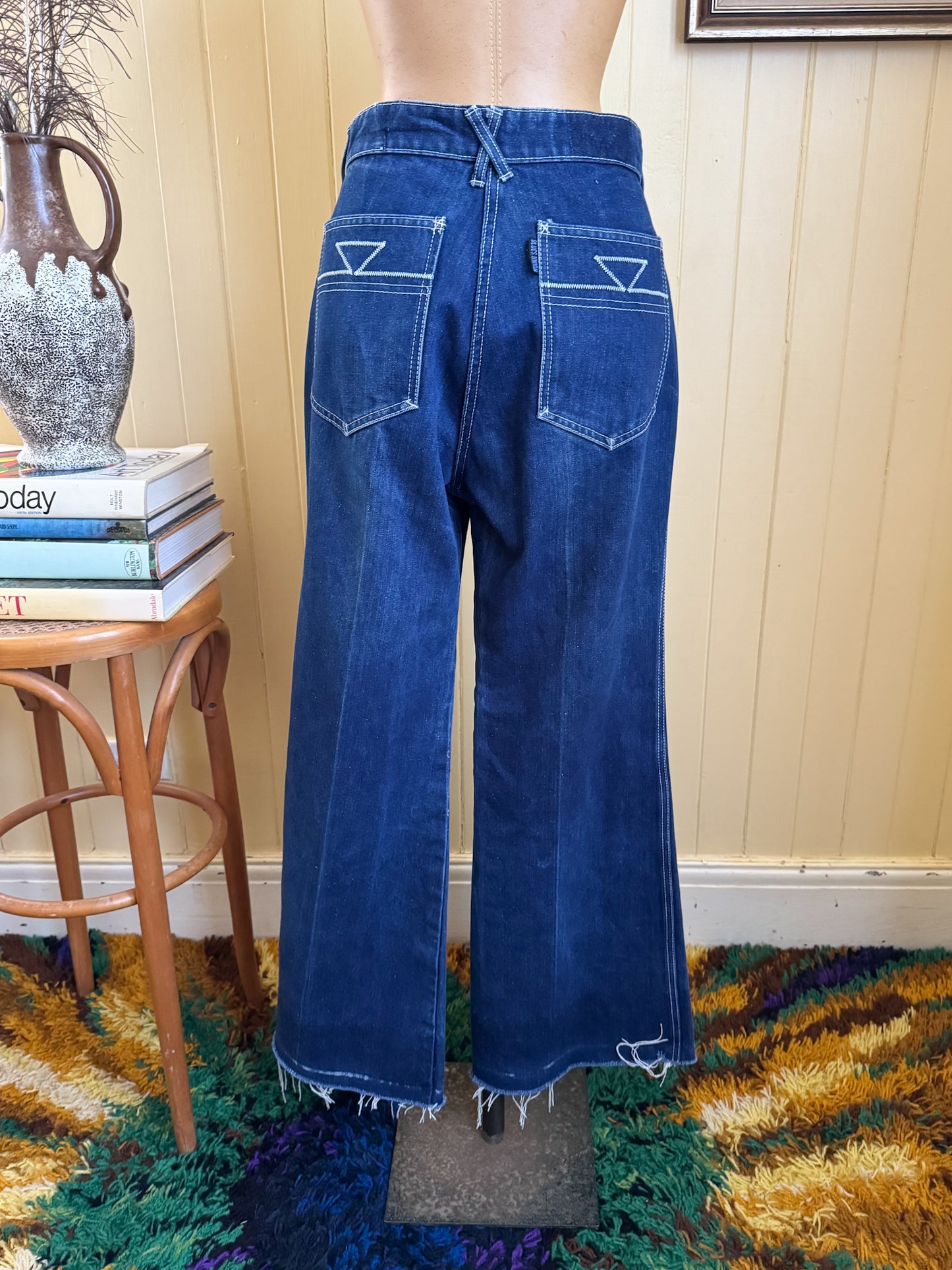 VINTAGE 1970S BLUES UNION WIDE LEG HIGH WAIST DENIM JEANS M