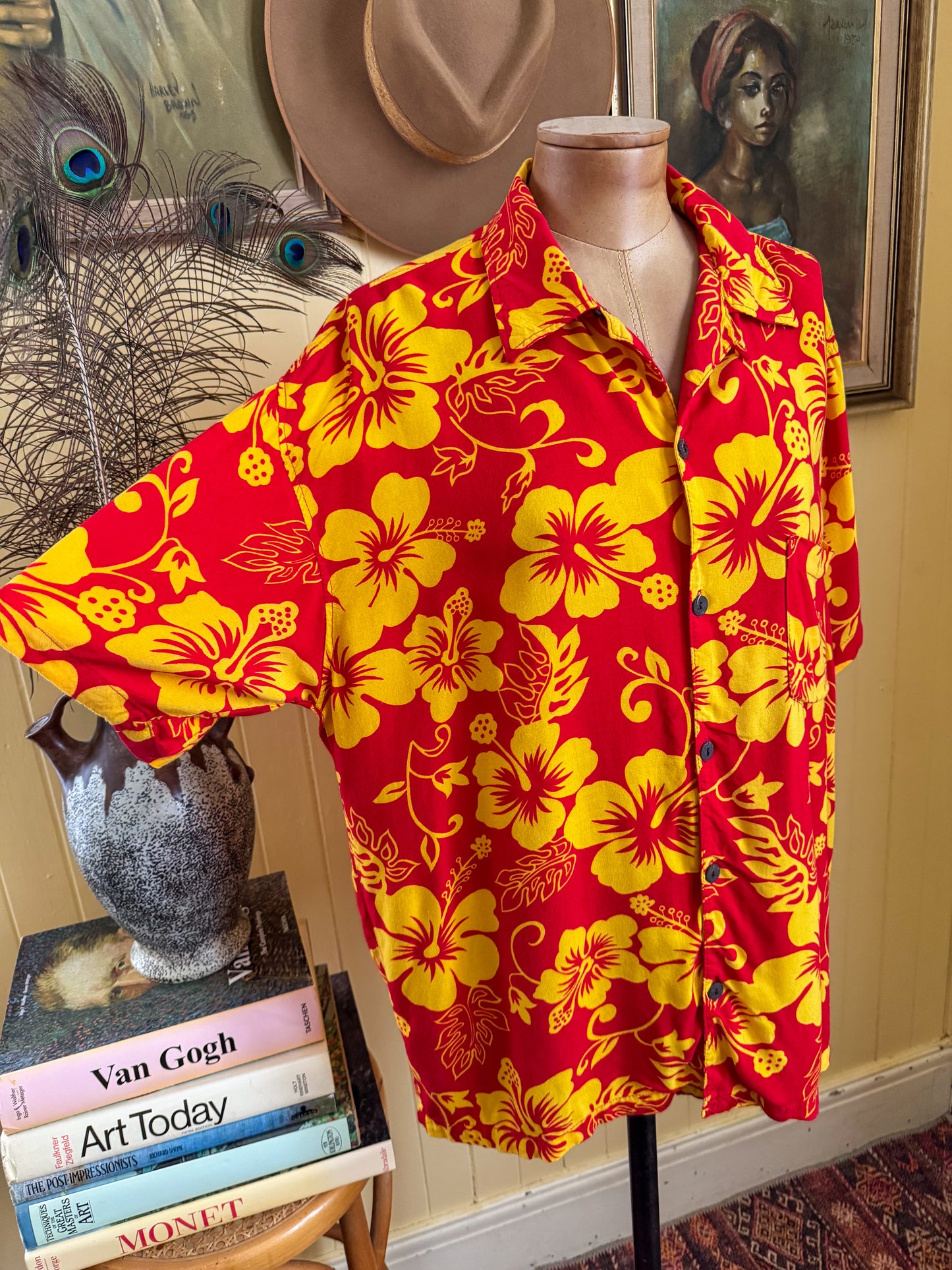 VINTAGE 1990S SUNDRENCHED HAWAIIAN PRINT RAYON OVERSIZED PARTY SHIRT M/L