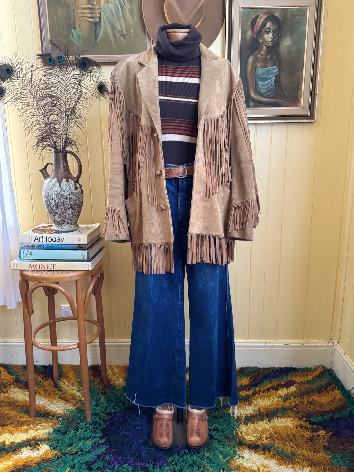 VINTAGE 1980S PIONEER WEAR SUEDE FRINGED WESTERN JACKET XL