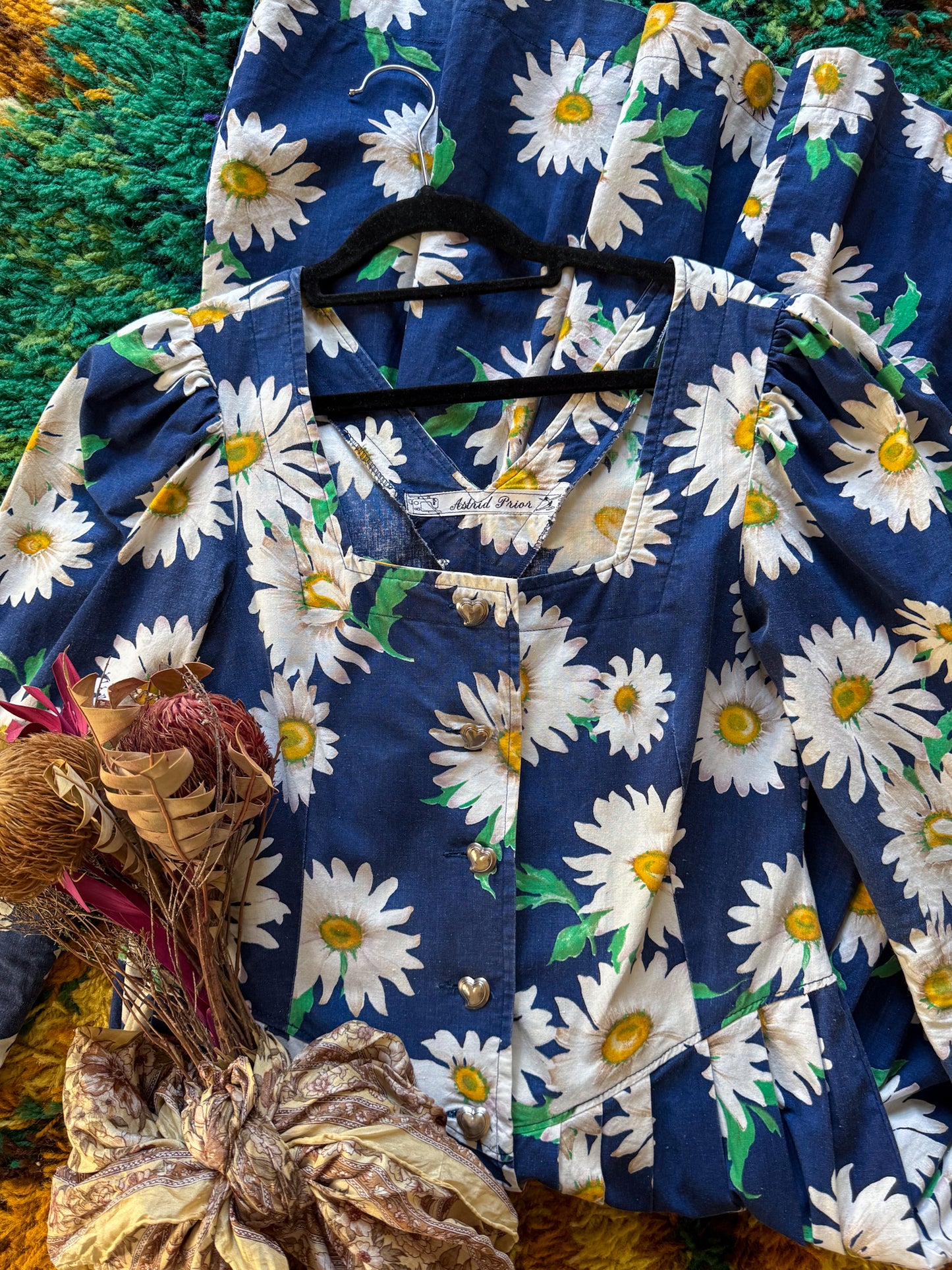 VINTAGE 1980S ASTRID PRIOR DAISY FLORAL PRINT PRAIRIE DRESS M