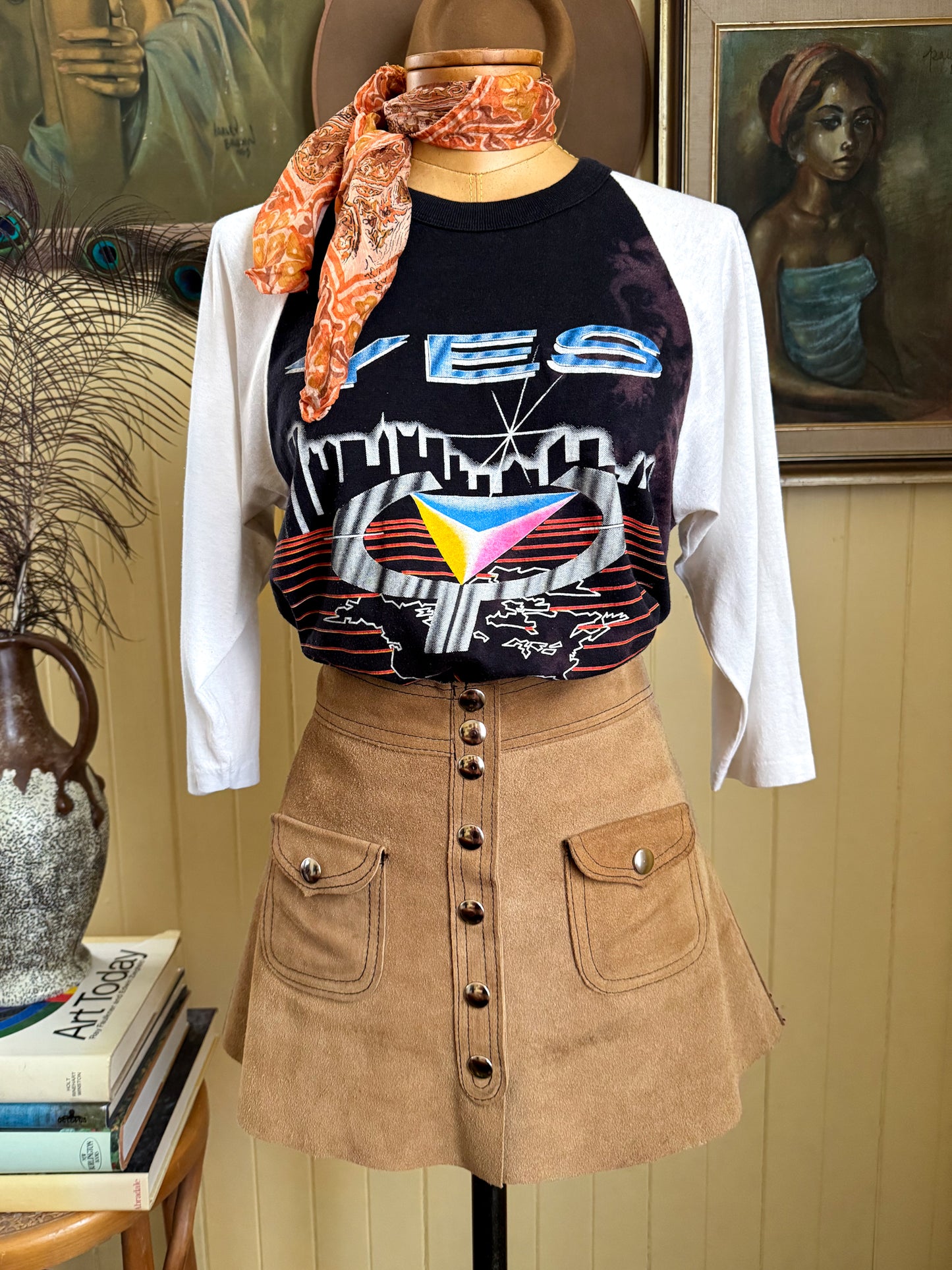 VINTAGE 1980S RARE YES BAND WORLD TOUR PRINT RAGLAN TSHIRT S/M