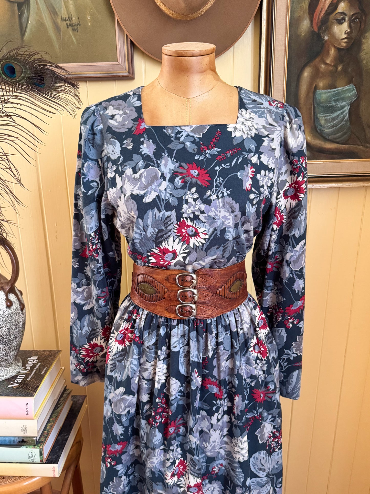 VINTAGE 1980S AUSTRALIAN LAURA ASHLEY COTTON FLORAL PRINT PRAIRIE DRESS S/M