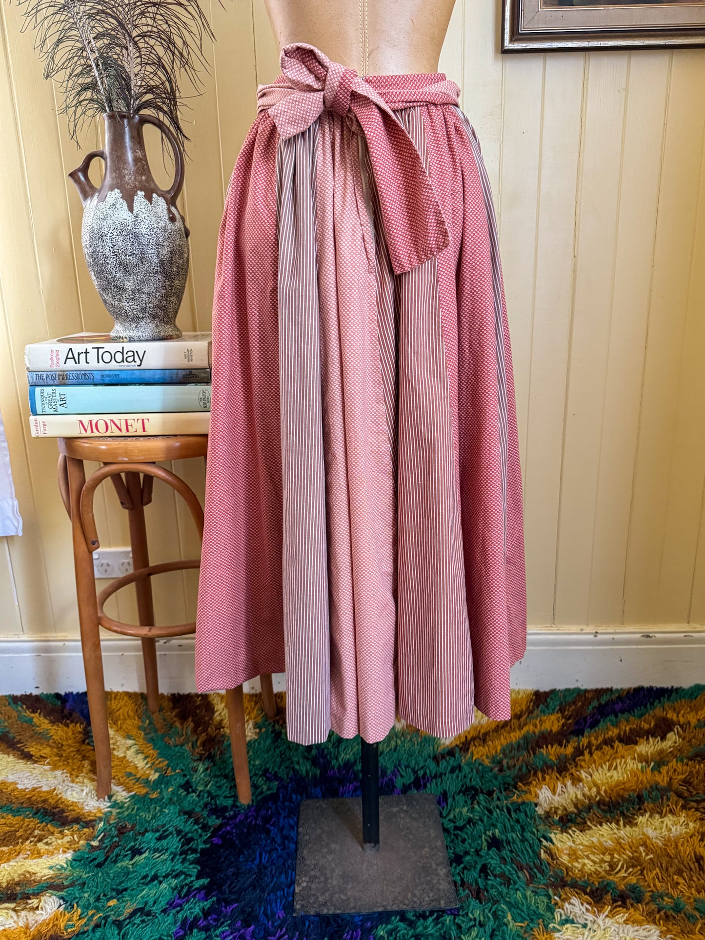 VINTAGE 1970S PRUE ACTON COTTON SPLICED PRINT PEASANT MIDI SKIRT XS