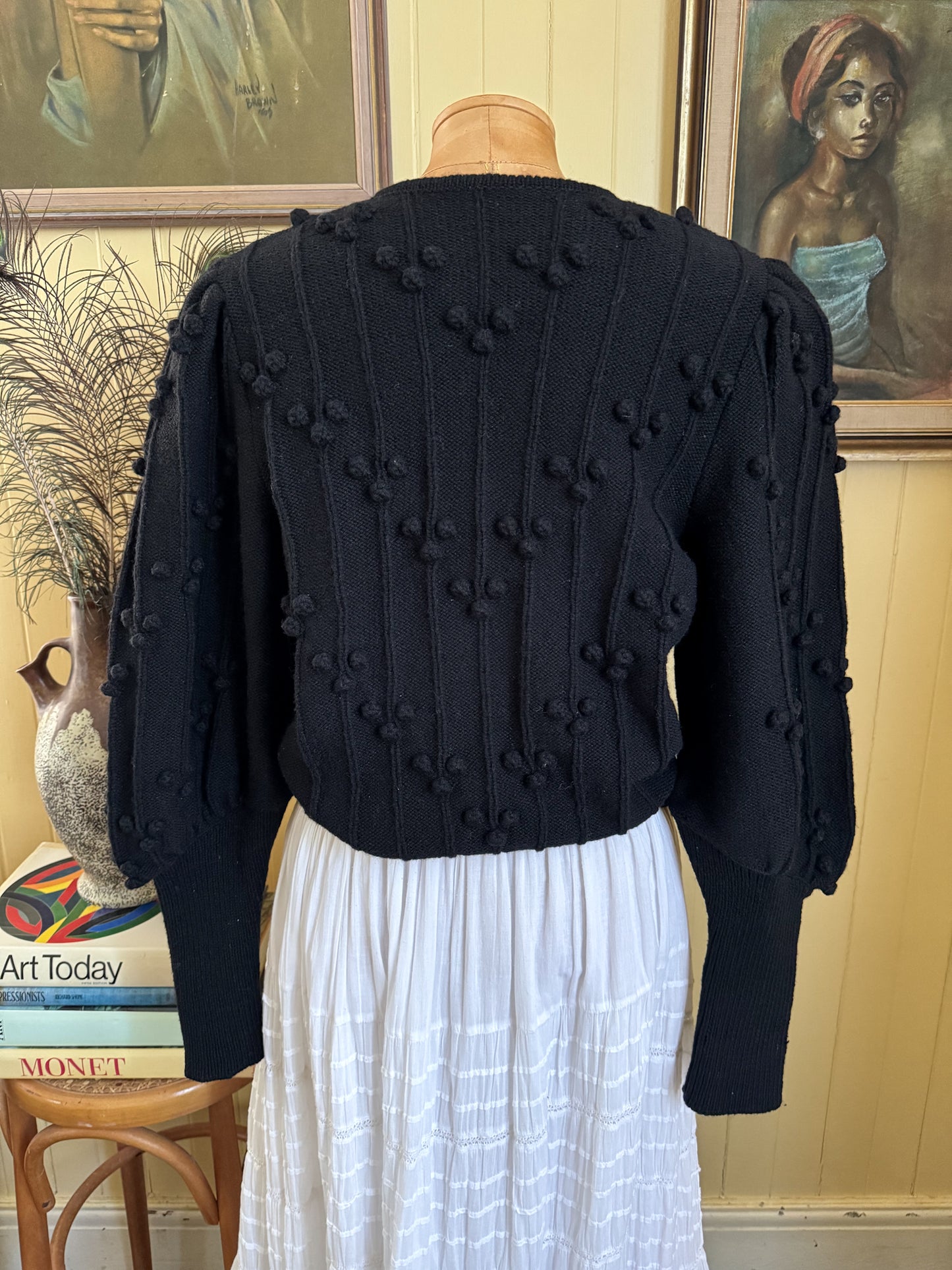 VINTAGE GERMAN WOOLLEN KNIT EMBROIDERED BOBBLE CARDIGAN JUMPER M